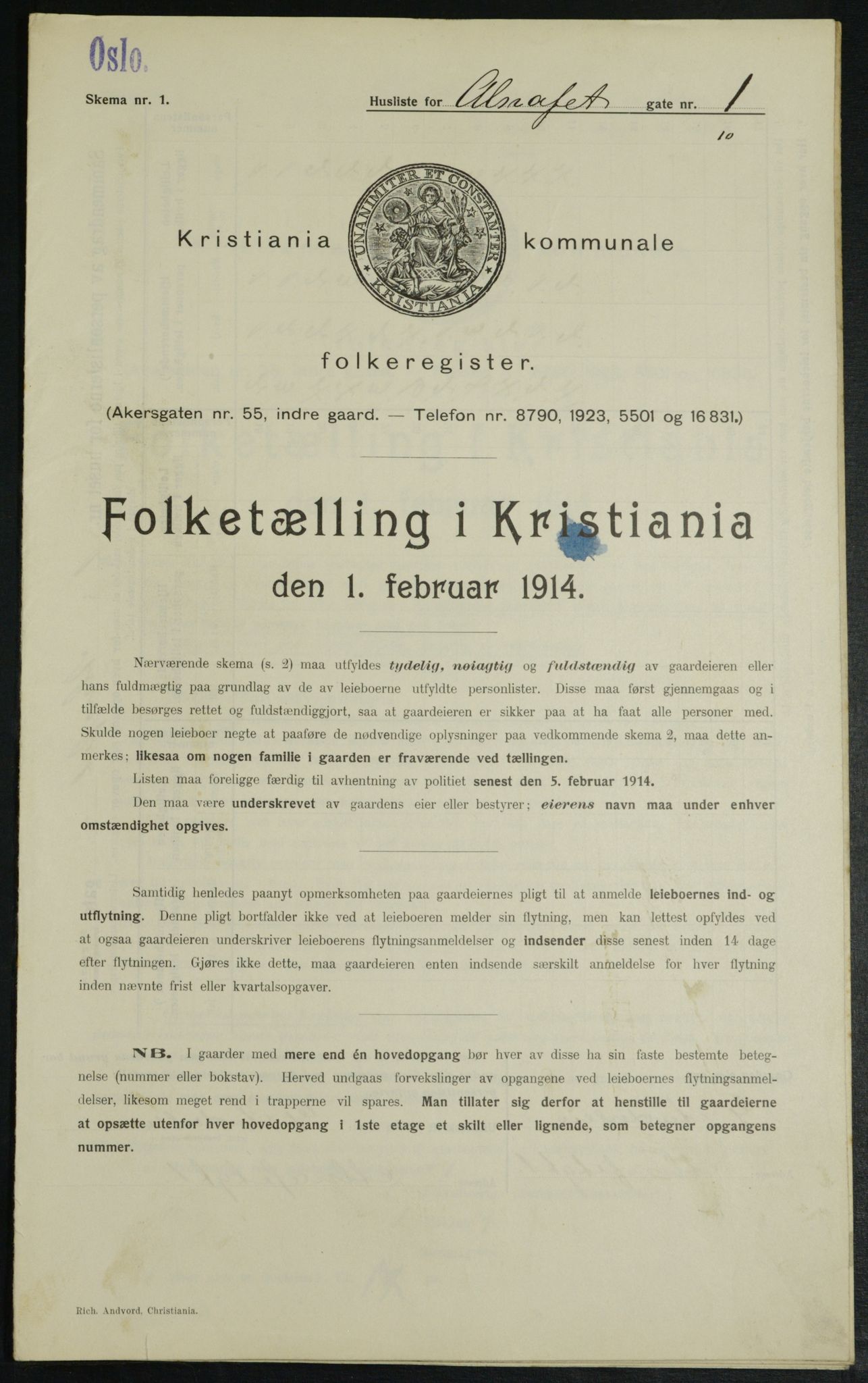 OBA, Kommunal folketelling 1.2.1914 for Kristiania, 1914, s. 1020
