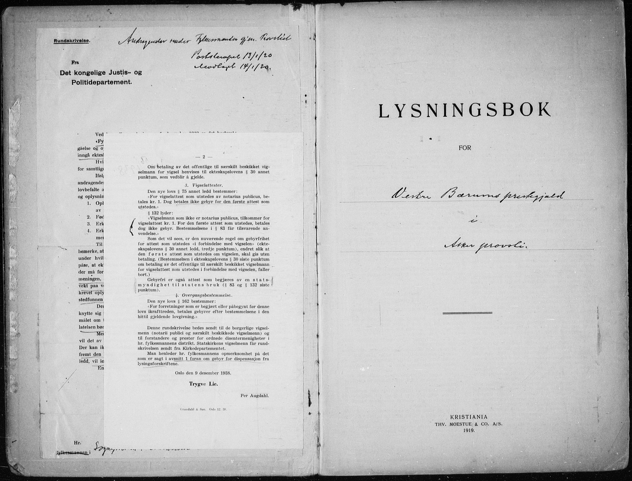Vestre Bærum prestekontor Kirkebøker, SAO/A-10209a/H/L0001: Lysningsprotokoll nr. 1, 1919-1941