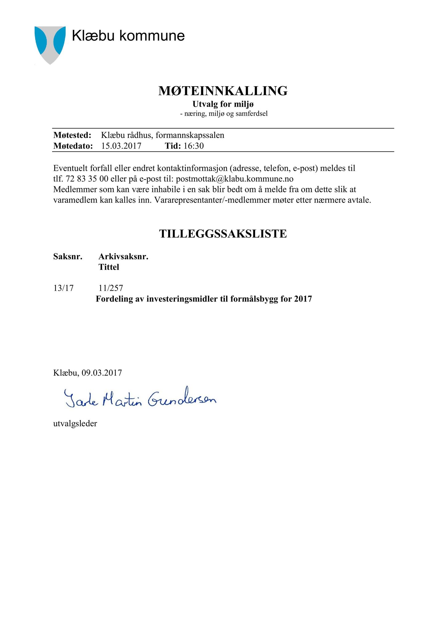 Klæbu Kommune, TRKO/KK/06-UM/L004: Utvalg for miljø - Møtedokumenter 2017, 2017, s. 506