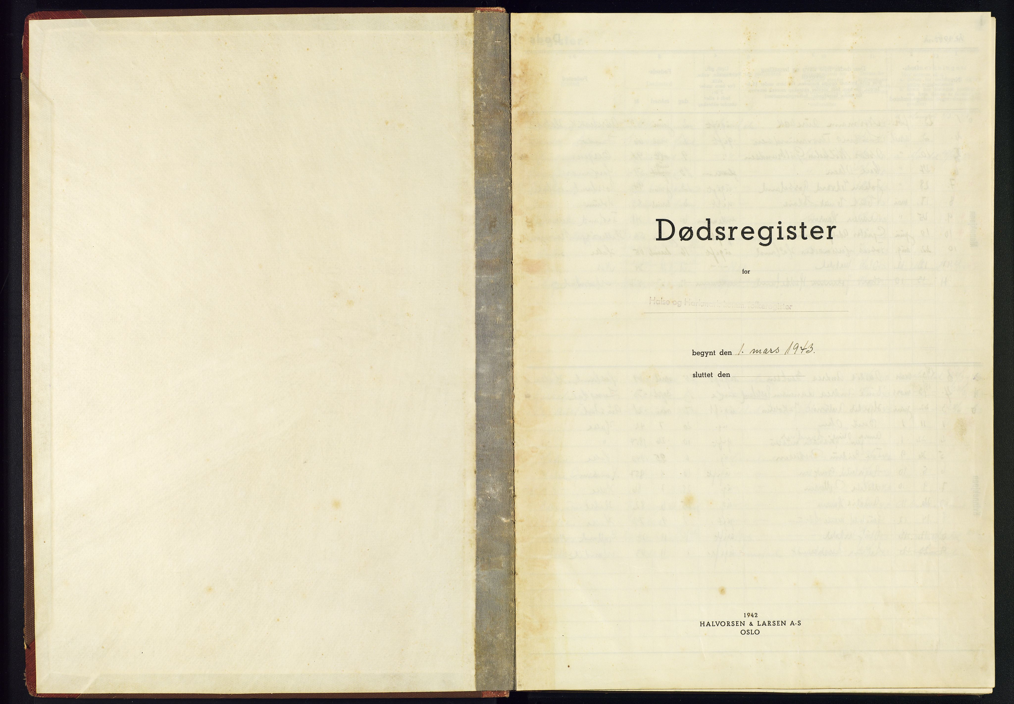 Mandal sokneprestkontor, SAK/1111-0030/J/Je/L0006: Dødsfallsregister Halse og Harkmark, 1943-1945