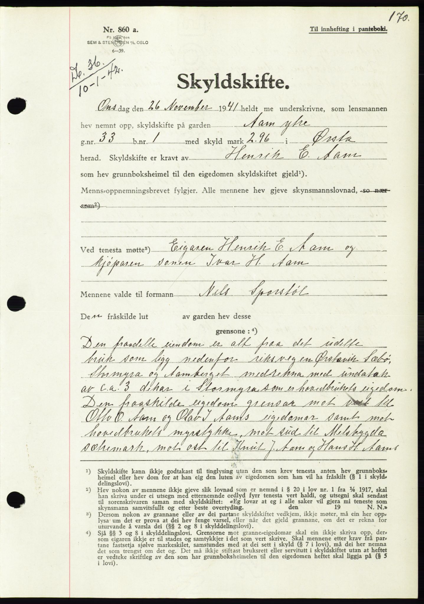 Søre Sunnmøre sorenskriveri, AV/SAT-A-4122/1/2/2C/L0073: Pantebok nr. 67, 1941-1942, Dagboknr: 36/1942