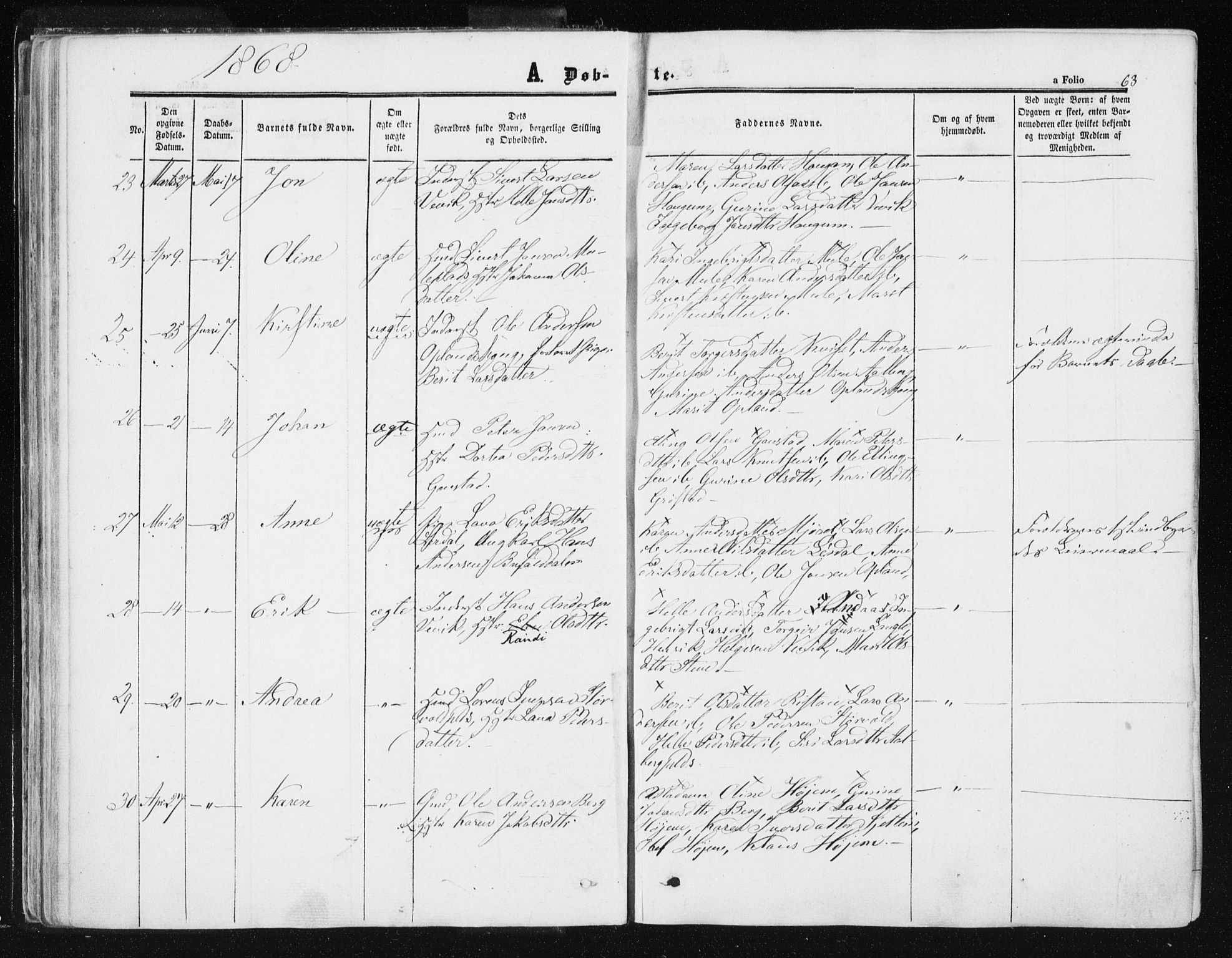 Ministerialprotokoller, klokkerbøker og fødselsregistre - Sør-Trøndelag, SAT/A-1456/612/L0377: Ministerialbok nr. 612A09, 1859-1877, s. 63