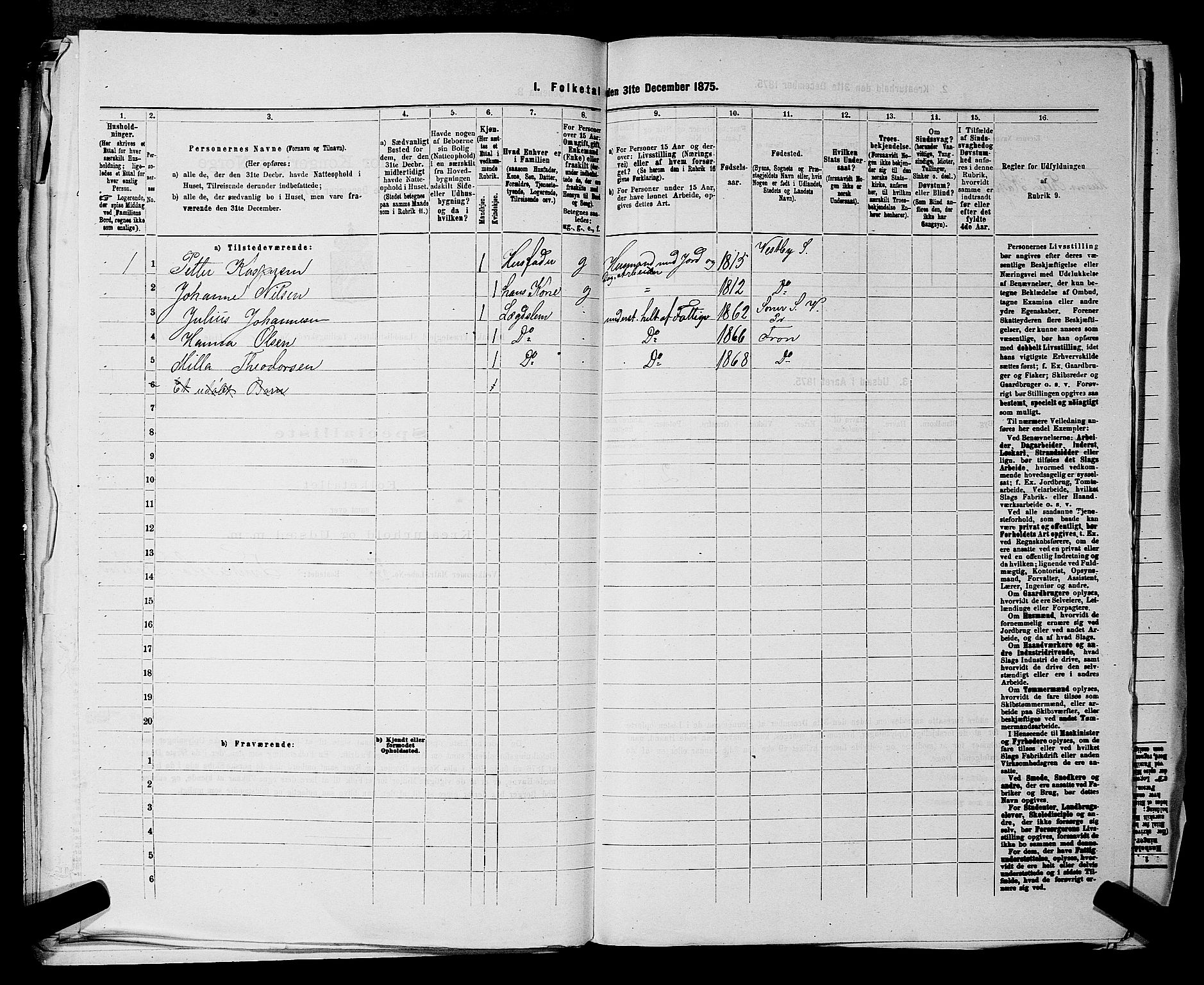 RA, Folketelling 1875 for 0215L Drøbak prestegjeld, Frogn sokn, 1875, s. 463