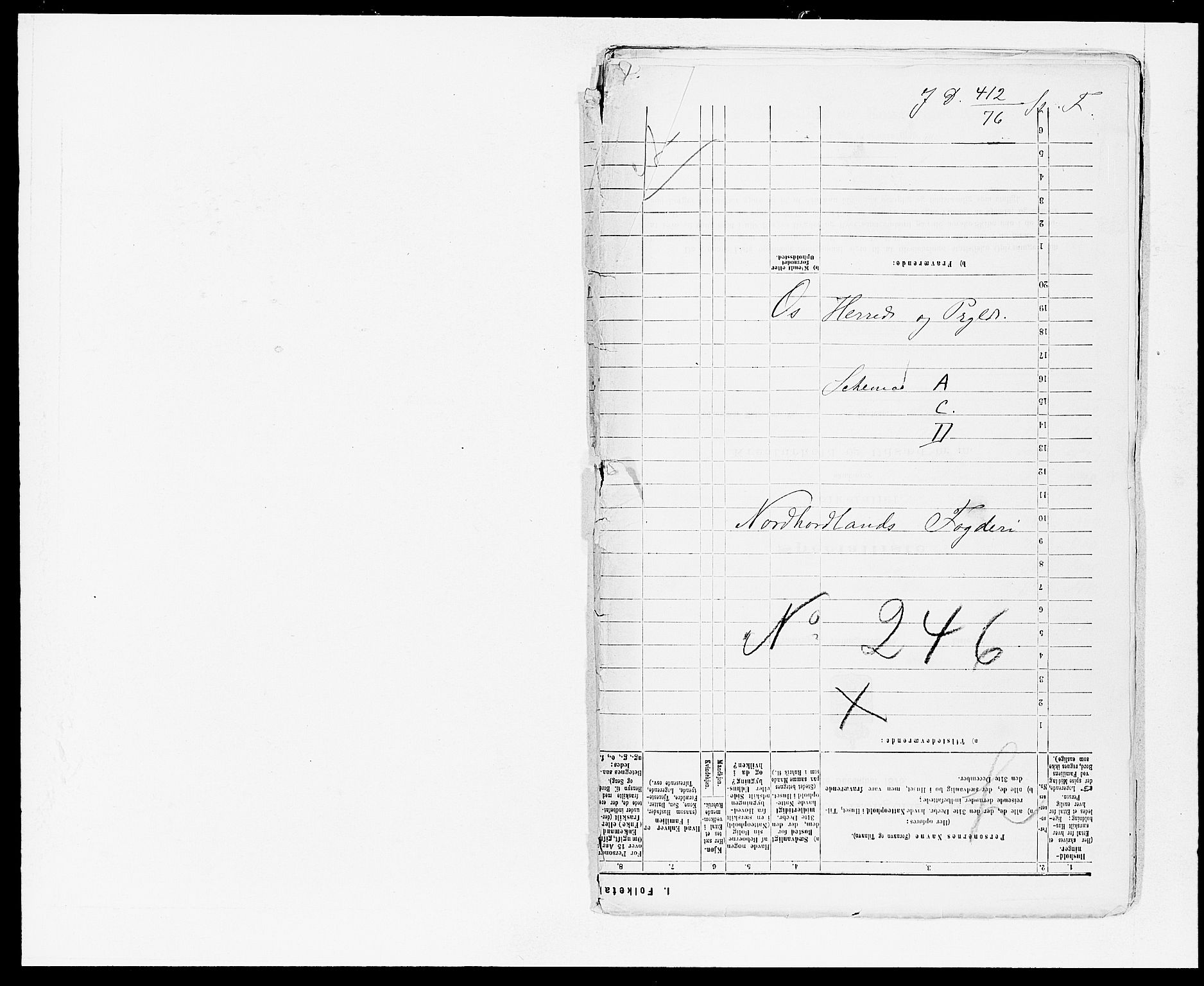 SAB, Folketelling 1875 for 1243P Os prestegjeld, 1875, s. 1