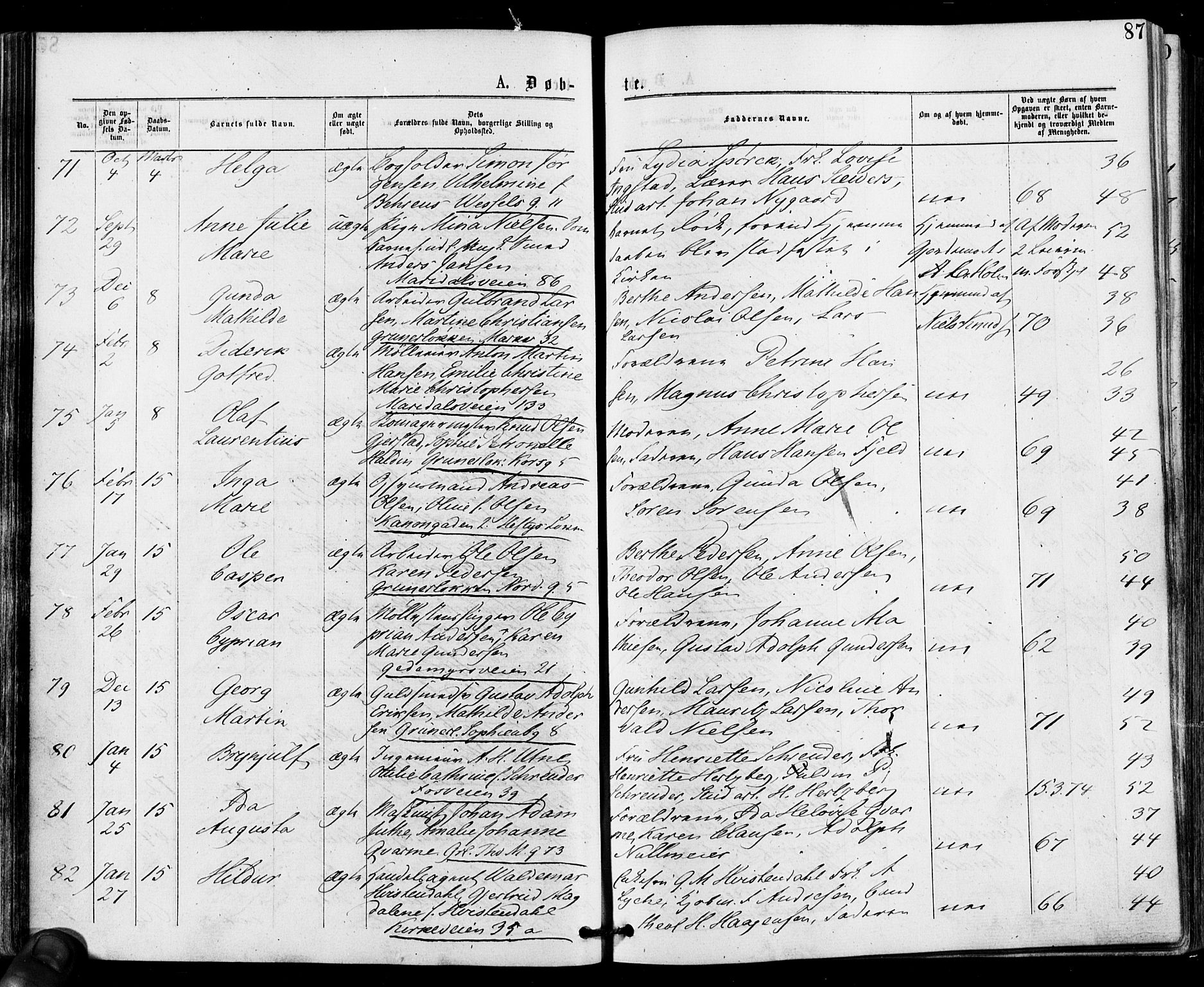 Gamle Aker prestekontor Kirkebøker, AV/SAO-A-10617a/F/L0004: Ministerialbok nr. 4, 1872-1879, s. 87