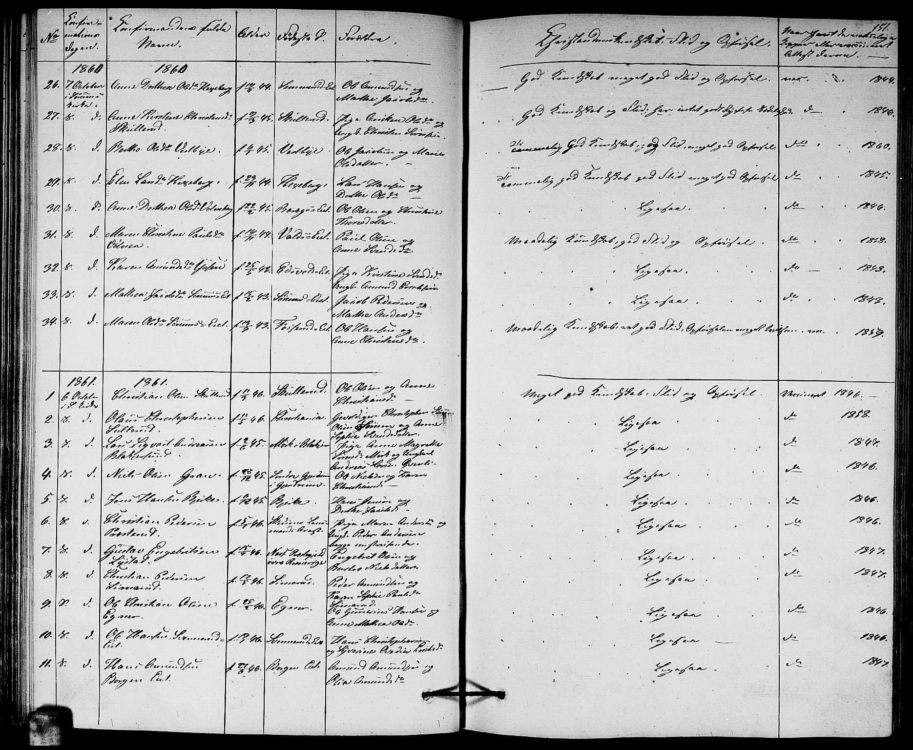 Sørum prestekontor Kirkebøker, SAO/A-10303/G/Ga/L0003: Klokkerbok nr. I 3, 1846-1863, s. 151
