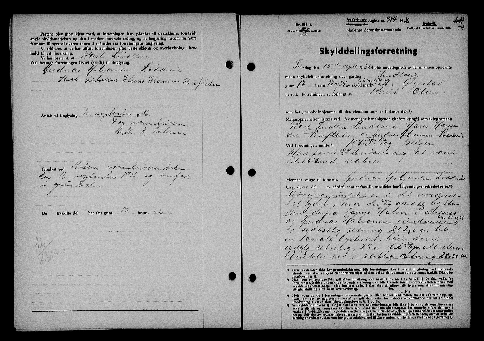 Nedenes sorenskriveri, AV/SAK-1221-0006/G/Gb/Gba/L0043: Pantebok nr. 39, 1936-1937, Dagboknr: 984/1936