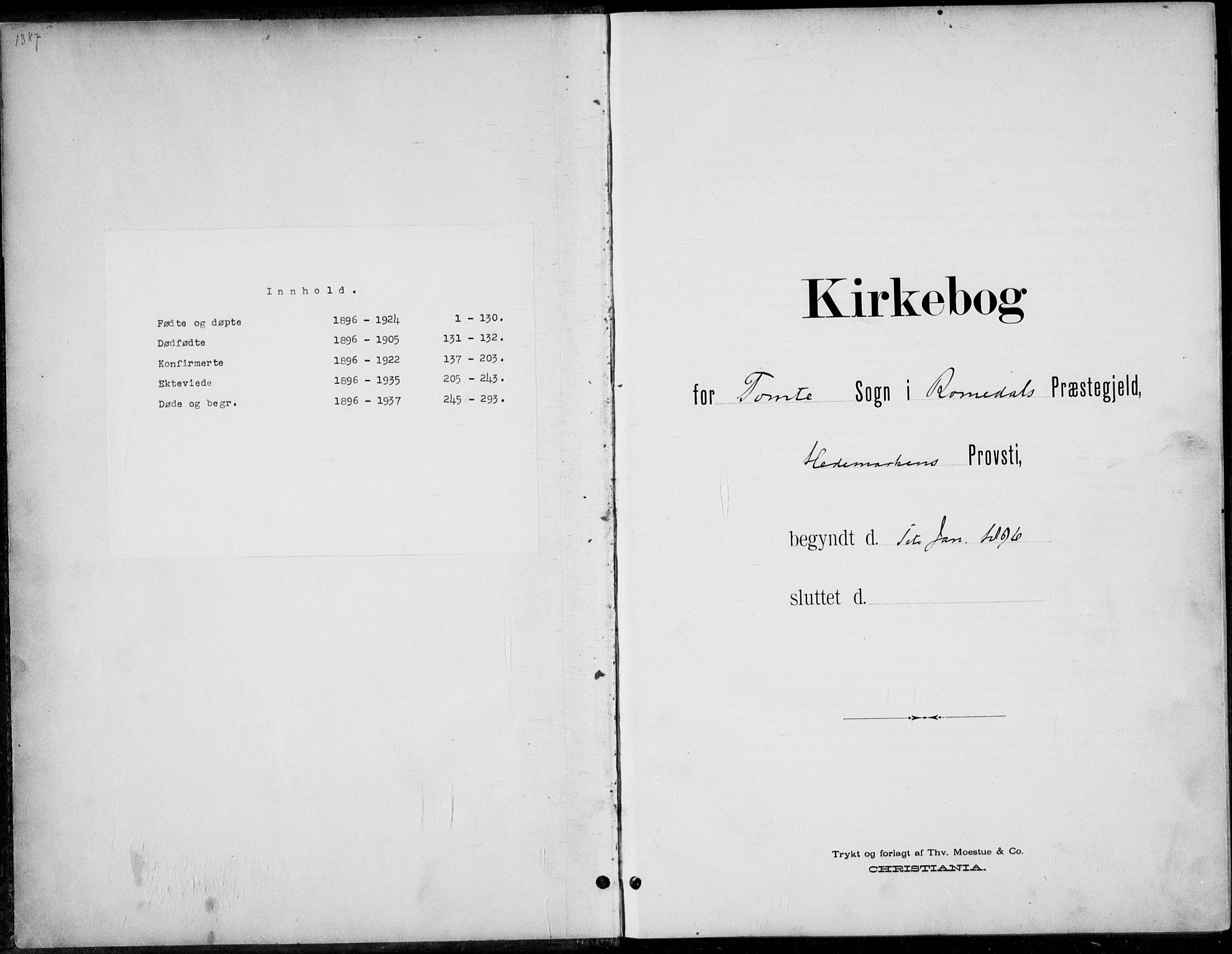 Romedal prestekontor, SAH/PREST-004/L/L0013: Klokkerbok nr. 13, 1896-1937