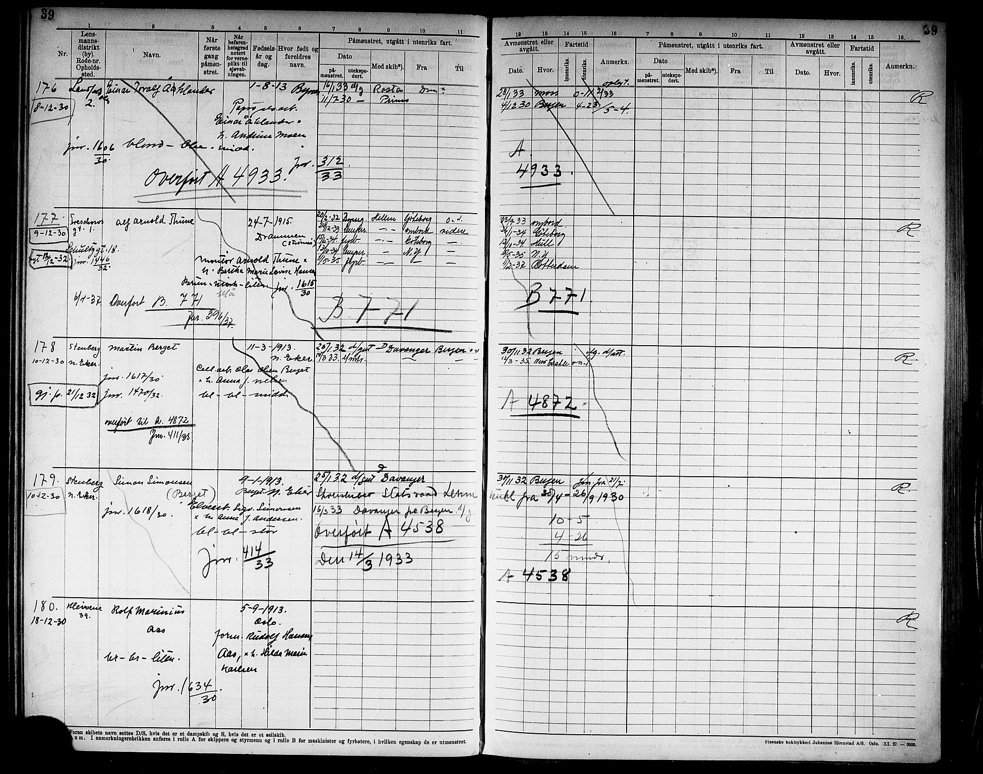 Drammen innrulleringsdistrikt, SAKO/A-781/F/Fd/L0007: Midlertidige patenter, 1930-1940, s. 41