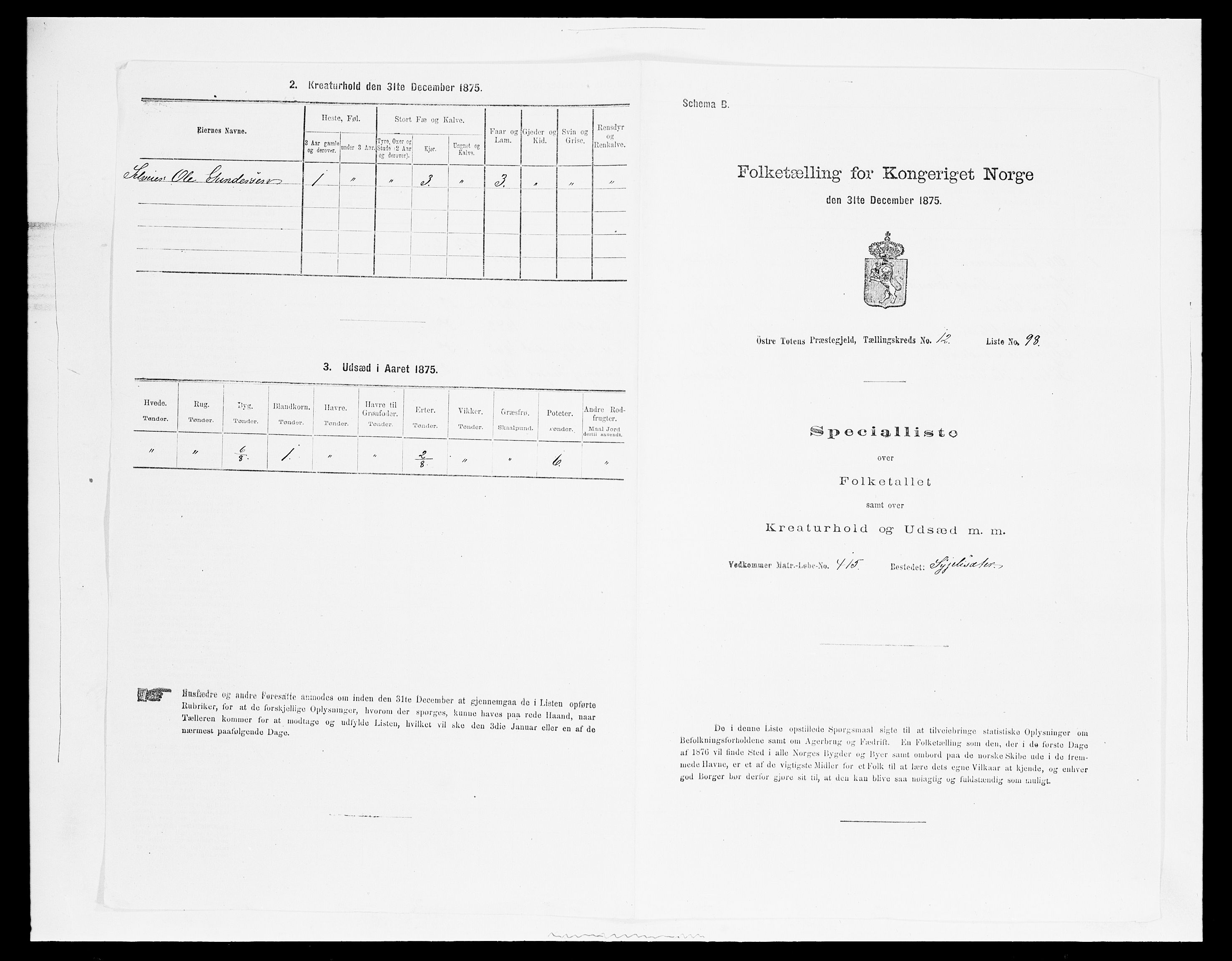 SAH, Folketelling 1875 for 0528P Østre Toten prestegjeld, 1875, s. 2384