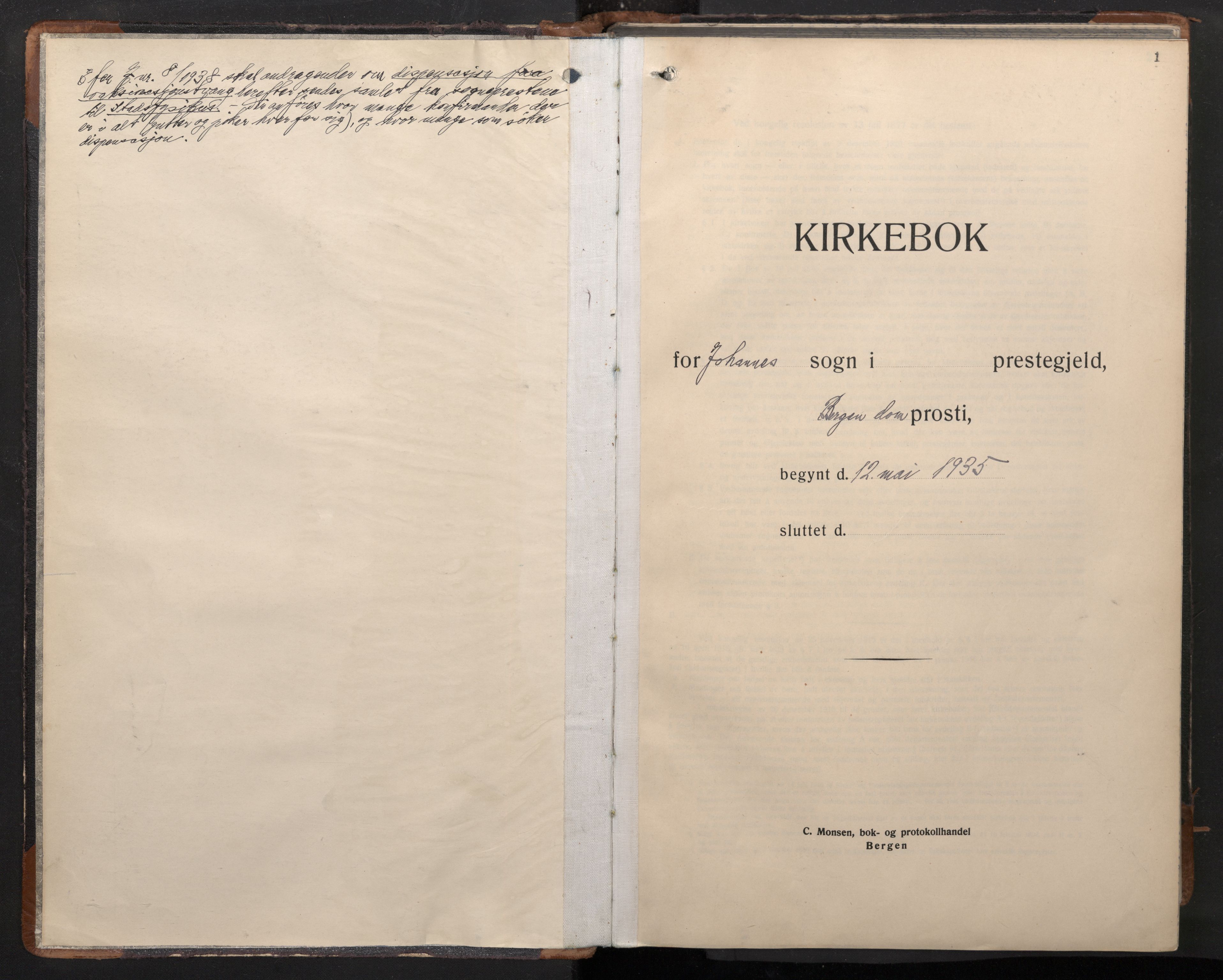 Johanneskirken sokneprestembete, AV/SAB-A-76001/H/Haa/L0011: Ministerialbok nr. C 4, 1935-1966, s. 0b-1a
