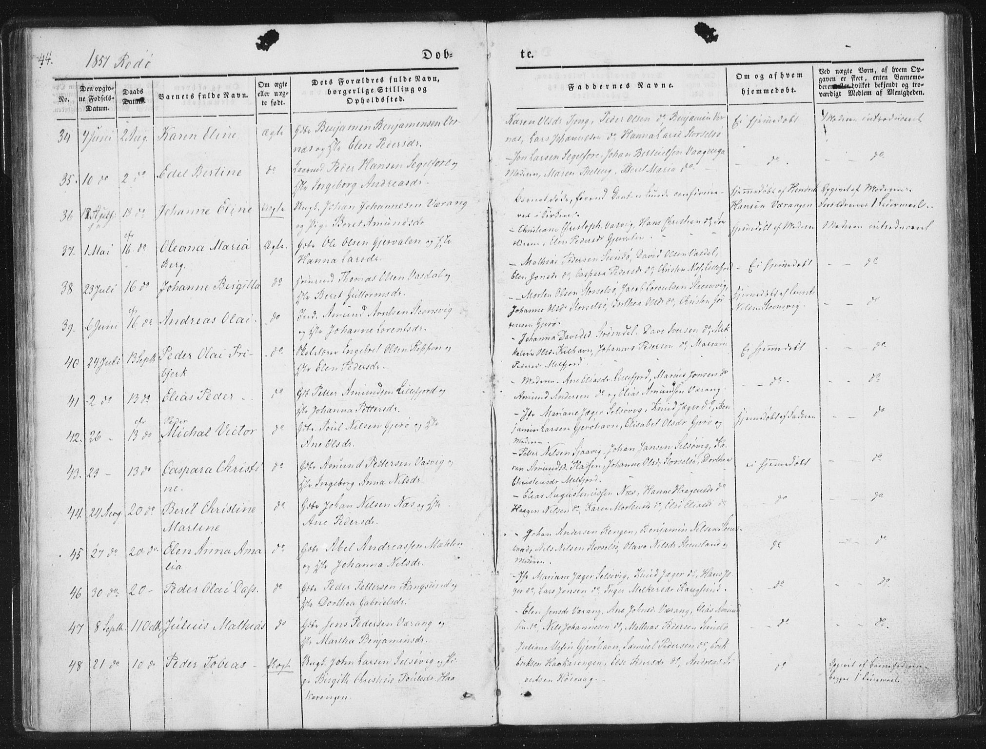 Ministerialprotokoller, klokkerbøker og fødselsregistre - Nordland, AV/SAT-A-1459/841/L0602: Ministerialbok nr. 841A08 /1, 1845-1859, s. 44