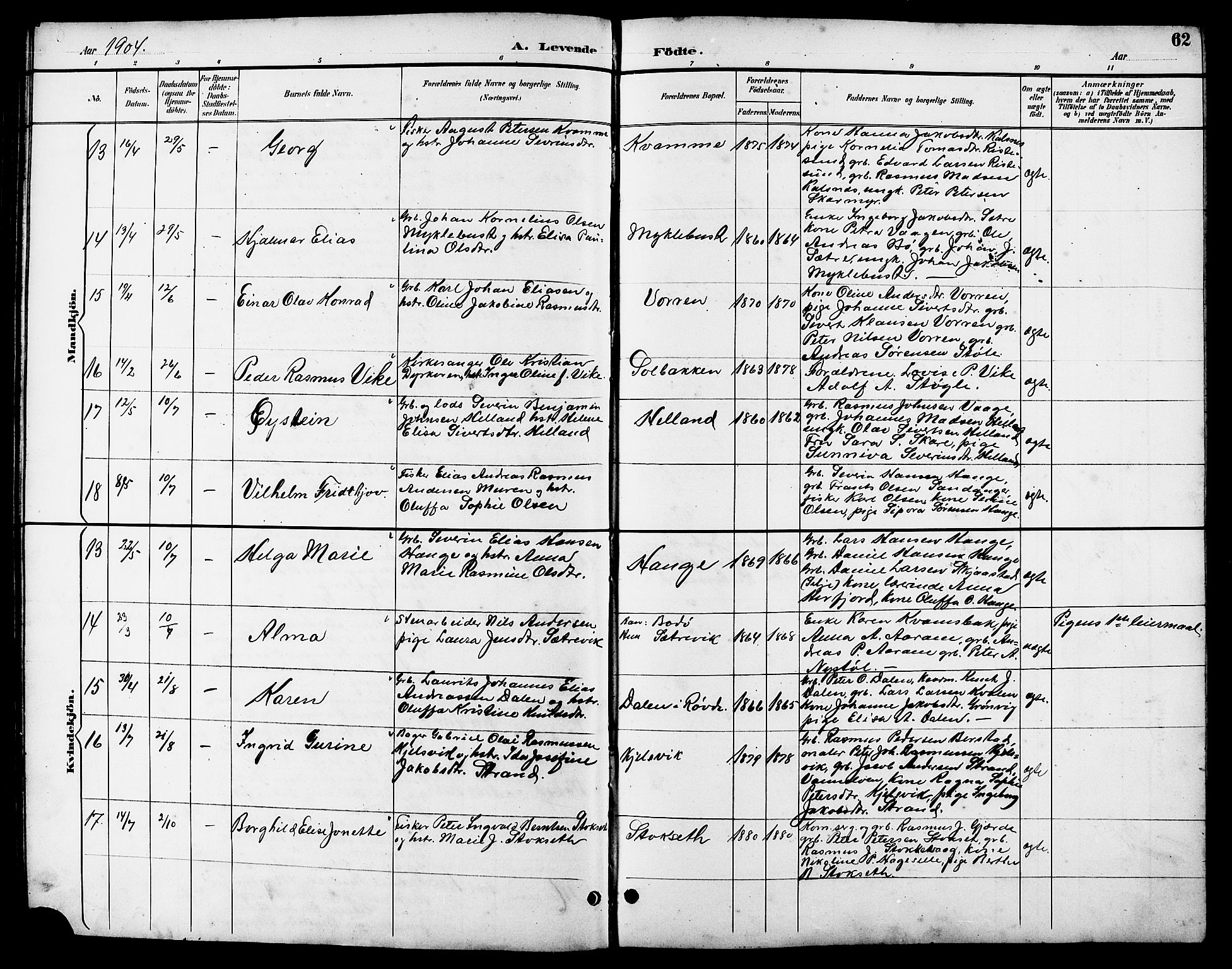 Ministerialprotokoller, klokkerbøker og fødselsregistre - Møre og Romsdal, AV/SAT-A-1454/503/L0049: Klokkerbok nr. 503C04, 1894-1915, s. 62