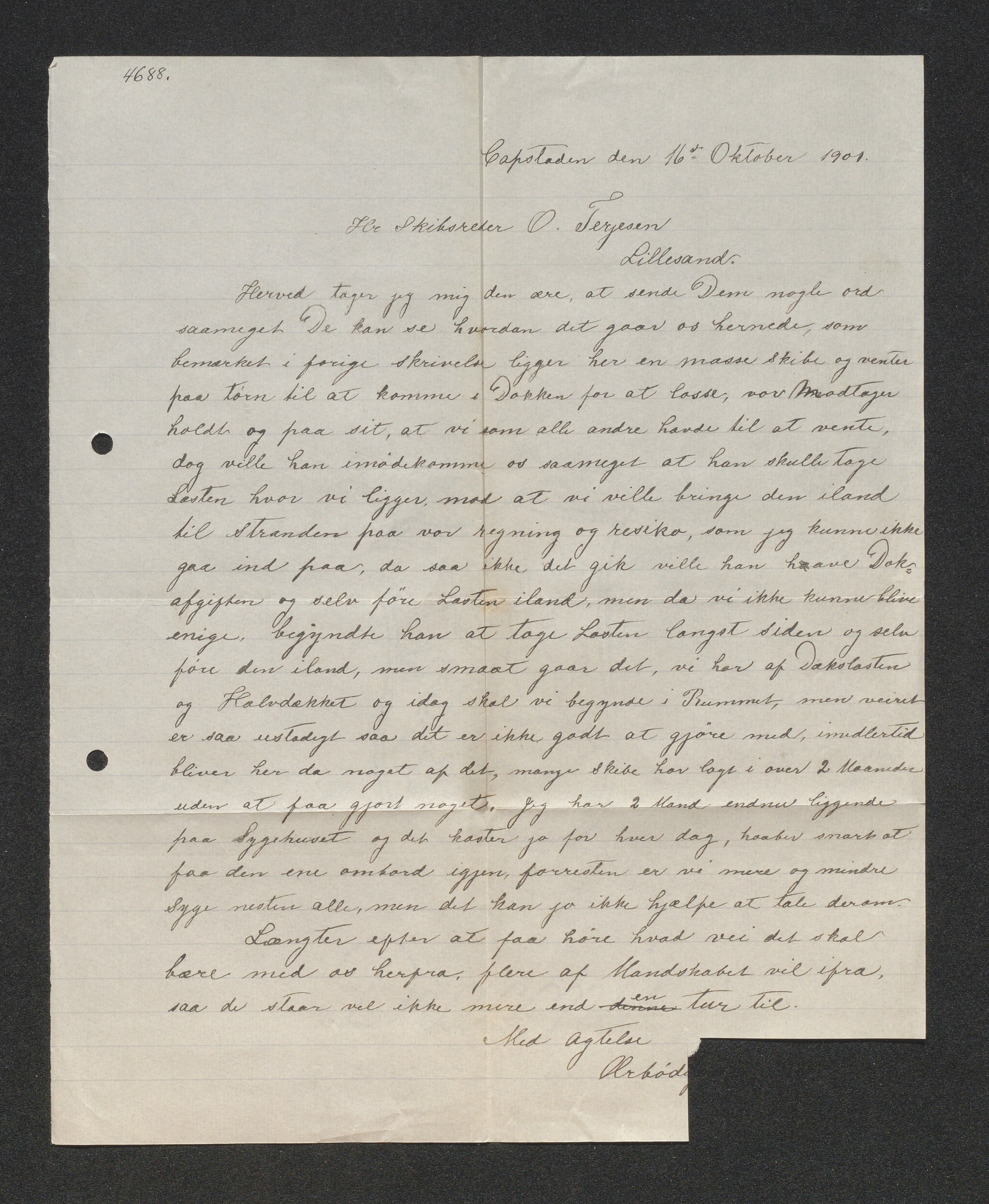 O. Terjesens rederi, AAKS/PA-2525/E/E01/L0009: Korrespondanse, 1901