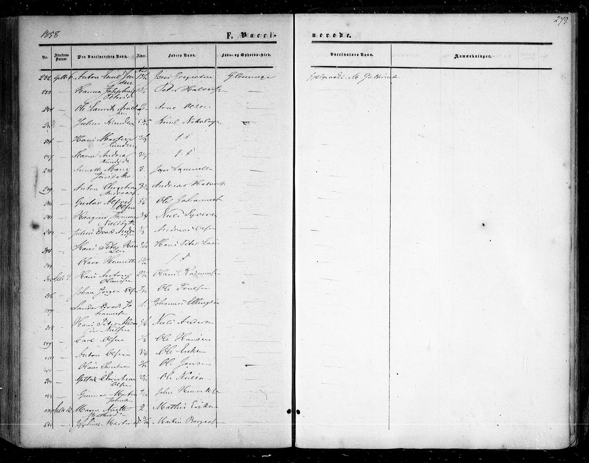 Glemmen prestekontor Kirkebøker, AV/SAO-A-10908/F/Fa/L0007: Ministerialbok nr. 7, 1853-1862, s. 279