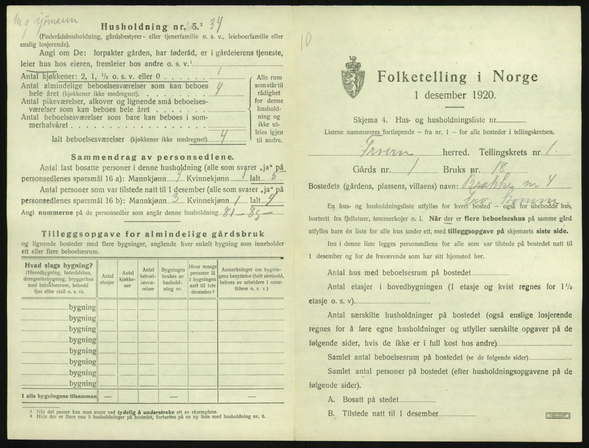 SAKO, Folketelling 1920 for 0798 Fredriksvern herred, 1920, s. 37