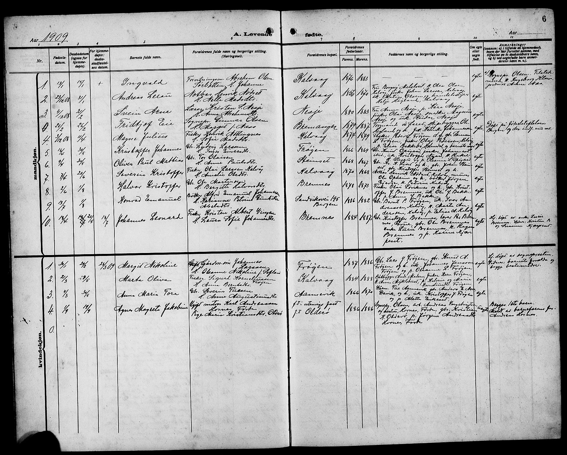 Bremanger sokneprestembete, AV/SAB-A-82201/H/Hab/Habb/L0001: Klokkerbok nr. B 1, 1906-1925, s. 6