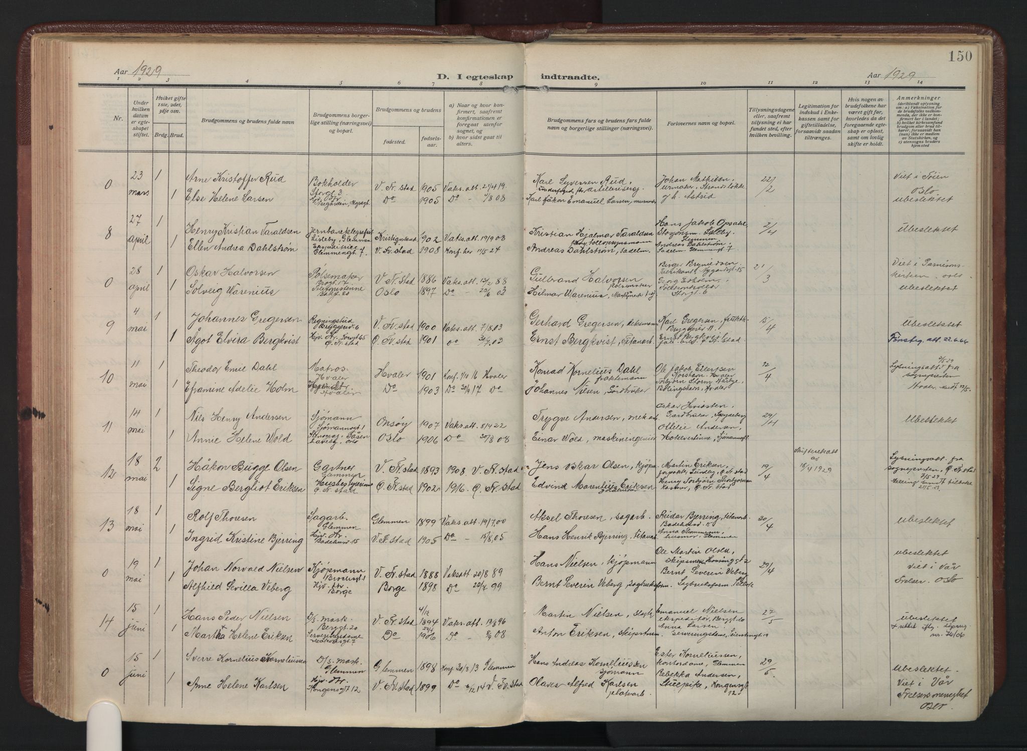 Fredrikstad domkirkes prestekontor Kirkebøker, AV/SAO-A-10906/F/Fa/L0009: Ministerialbok nr. 9, 1908-1946, s. 150