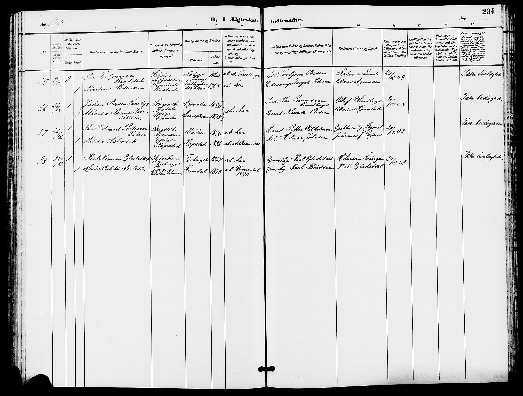 Trysil prestekontor, AV/SAH-PREST-046/H/Ha/Hab/L0006: Klokkerbok nr. 6, 1896-1912, s. 234