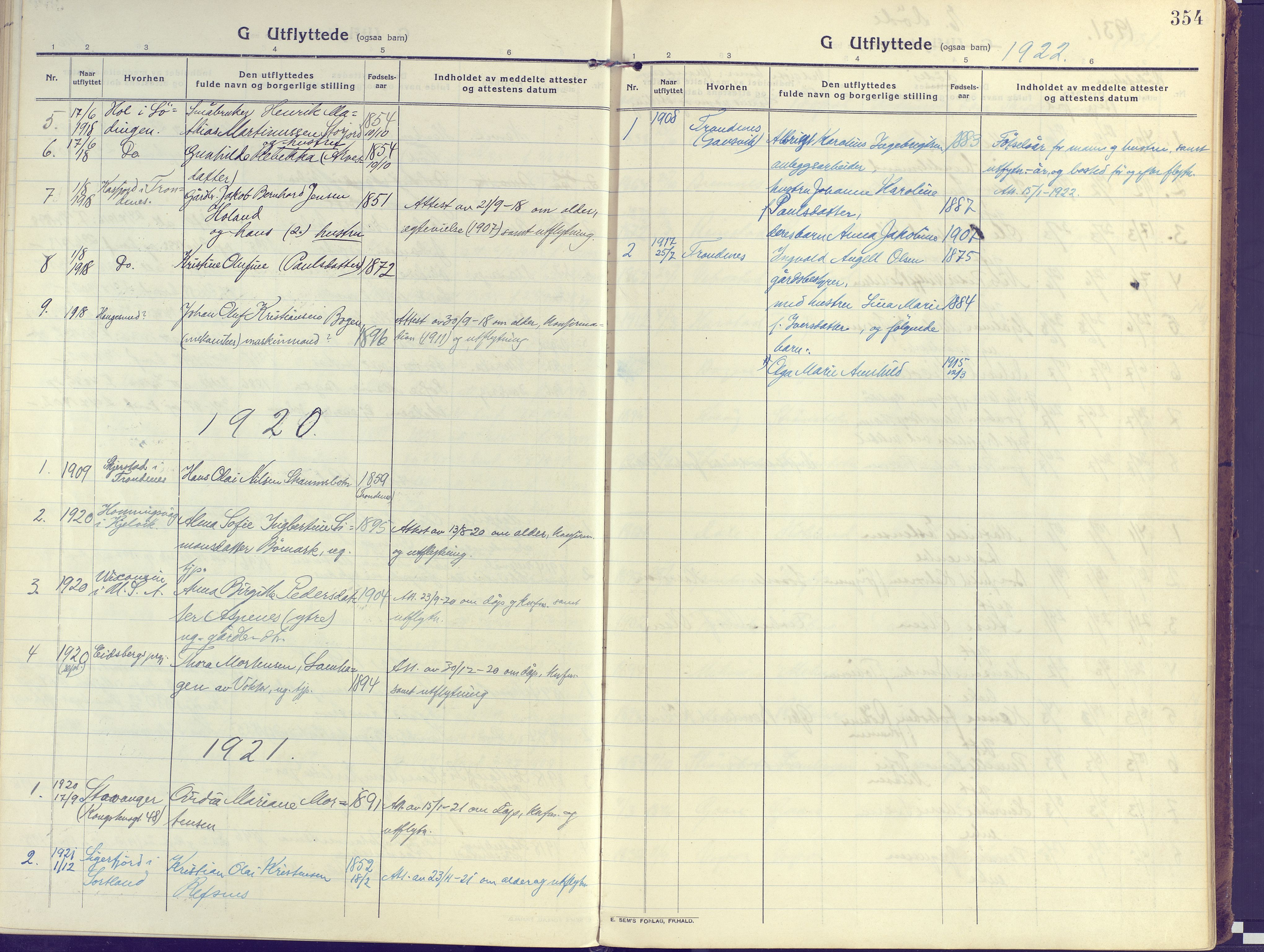 Kvæfjord sokneprestkontor, AV/SATØ-S-1323/G/Ga/Gaa/L0007kirke: Ministerialbok nr. 7, 1915-1931, s. 354