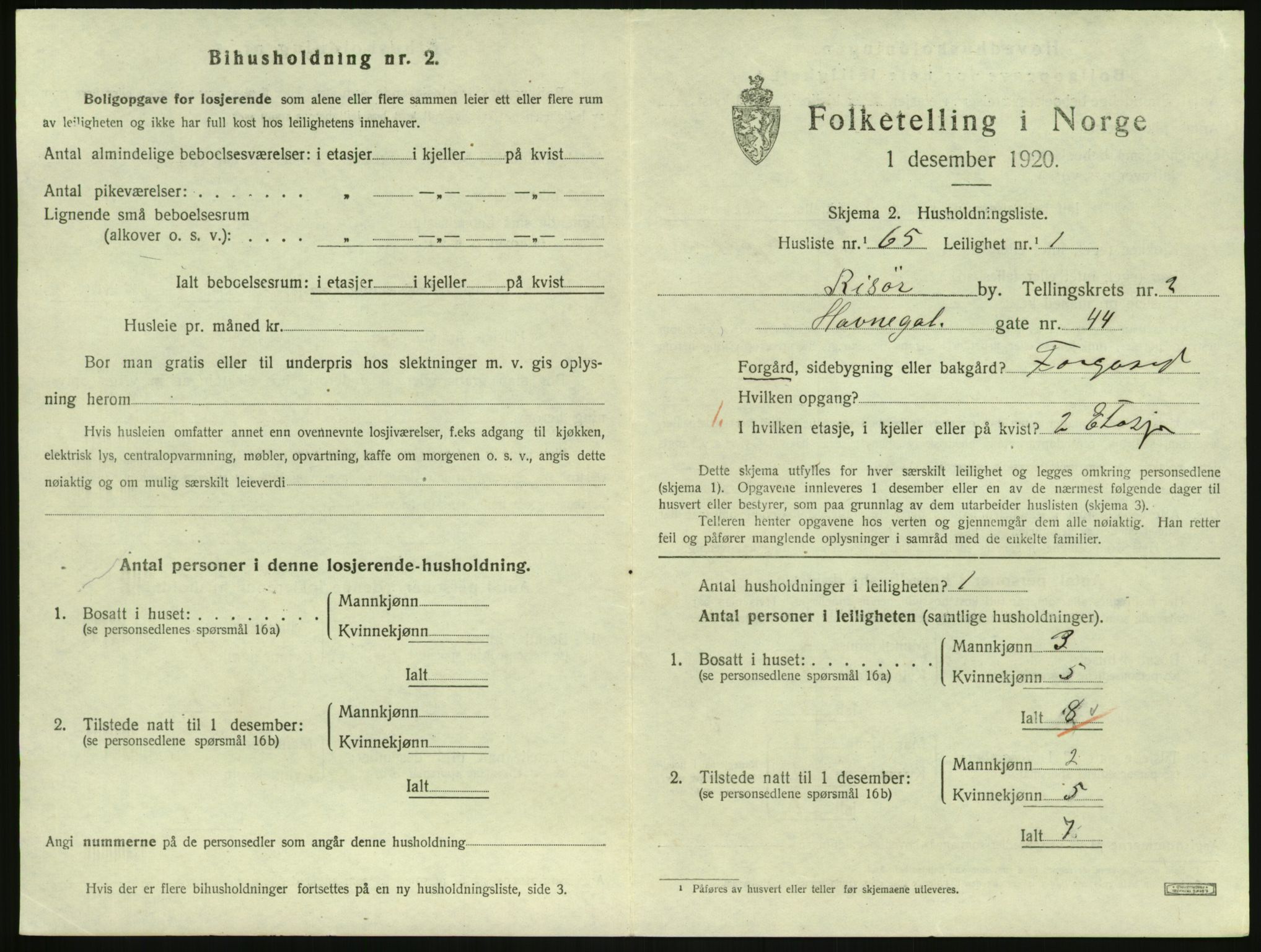 SAK, Folketelling 1920 for 0901 Risør kjøpstad, 1920, s. 2137
