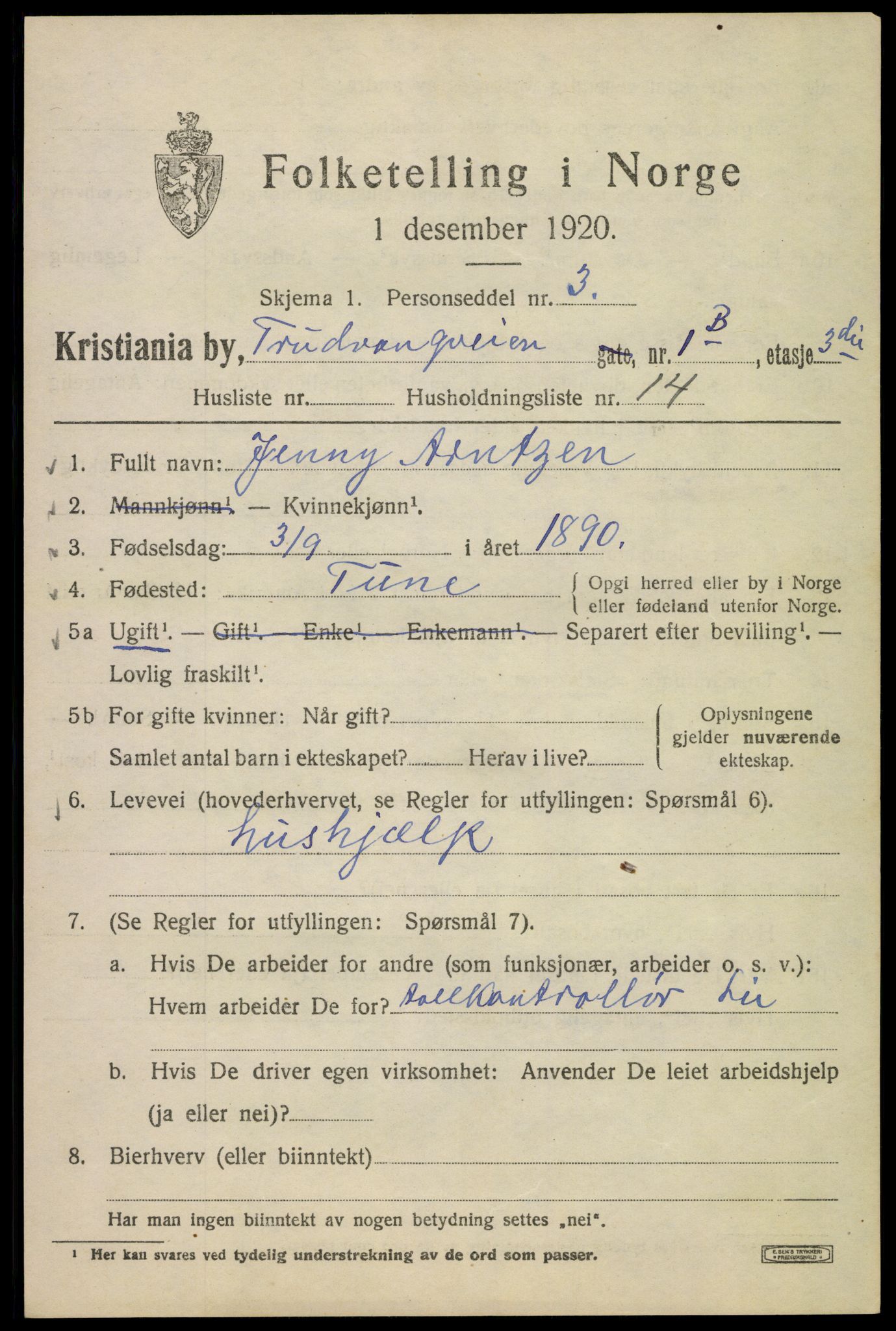 SAO, Folketelling 1920 for 0301 Kristiania kjøpstad, 1920, s. 603415