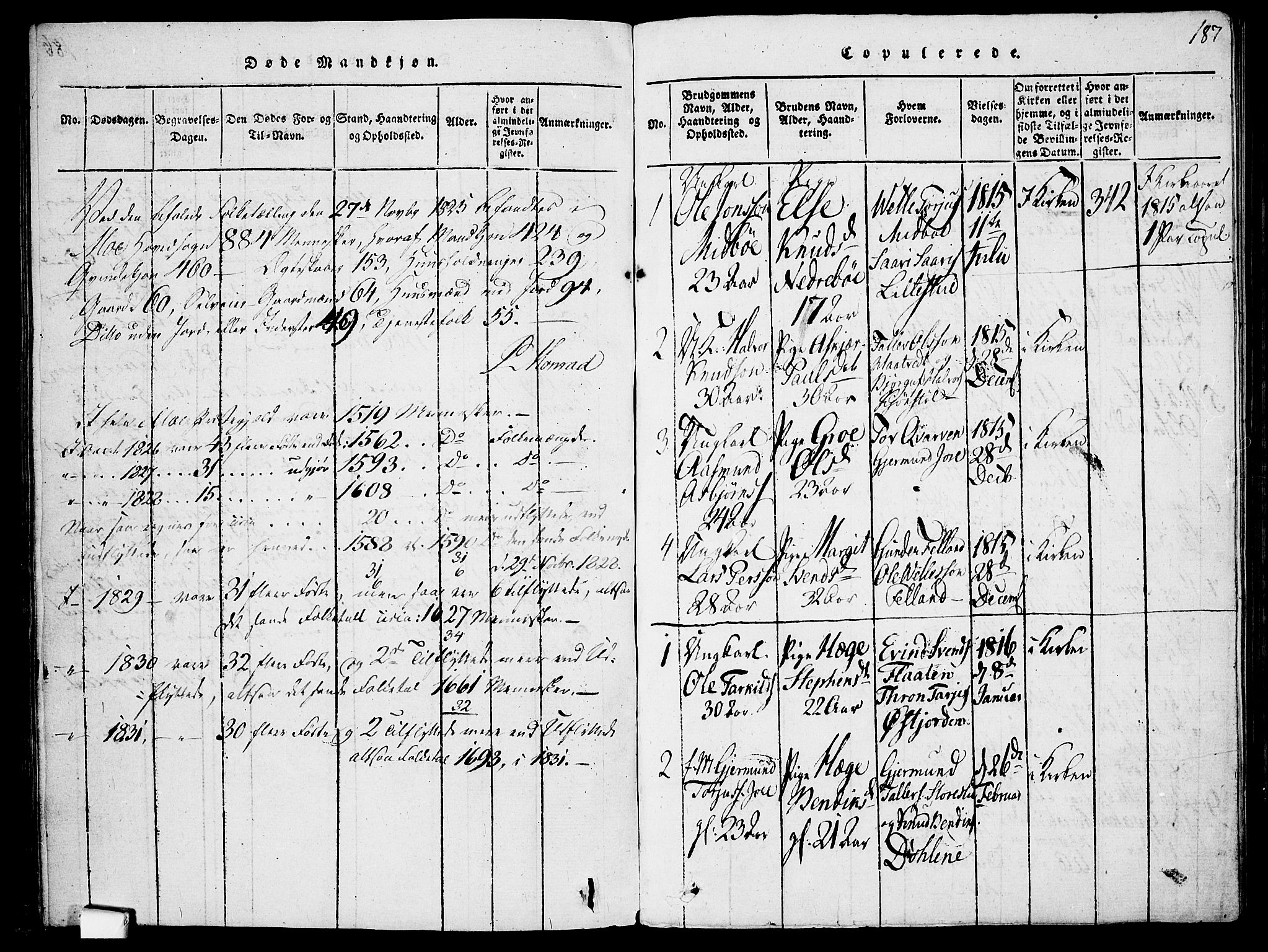 Mo kirkebøker, AV/SAKO-A-286/F/Fa/L0004: Ministerialbok nr. I 4, 1814-1844, s. 187