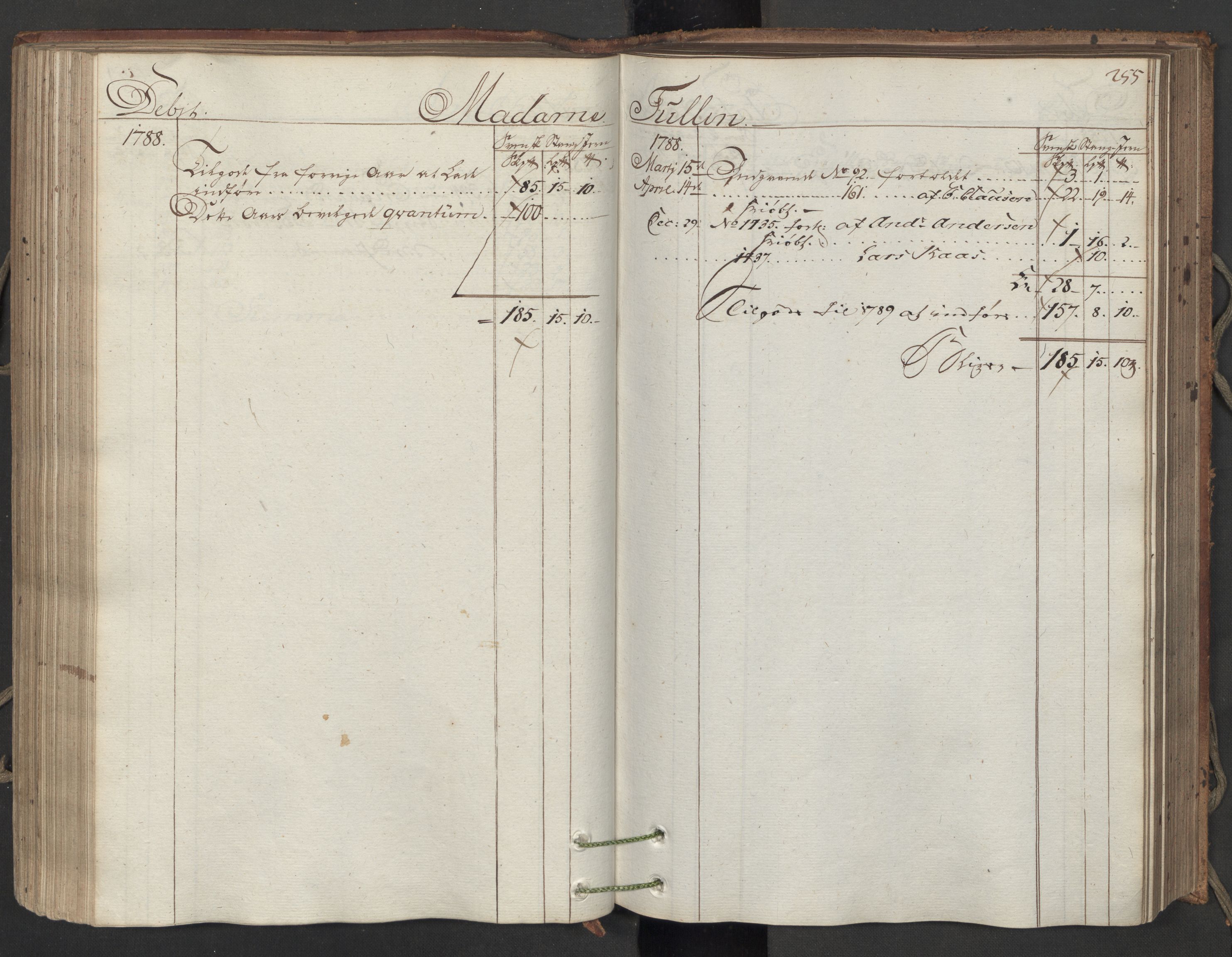 Generaltollkammeret, tollregnskaper, AV/RA-EA-5490/R06/L0173/0001: Tollregnskaper Kristiania / Inngående hovedtollbok, 1788, s. 254b-255a