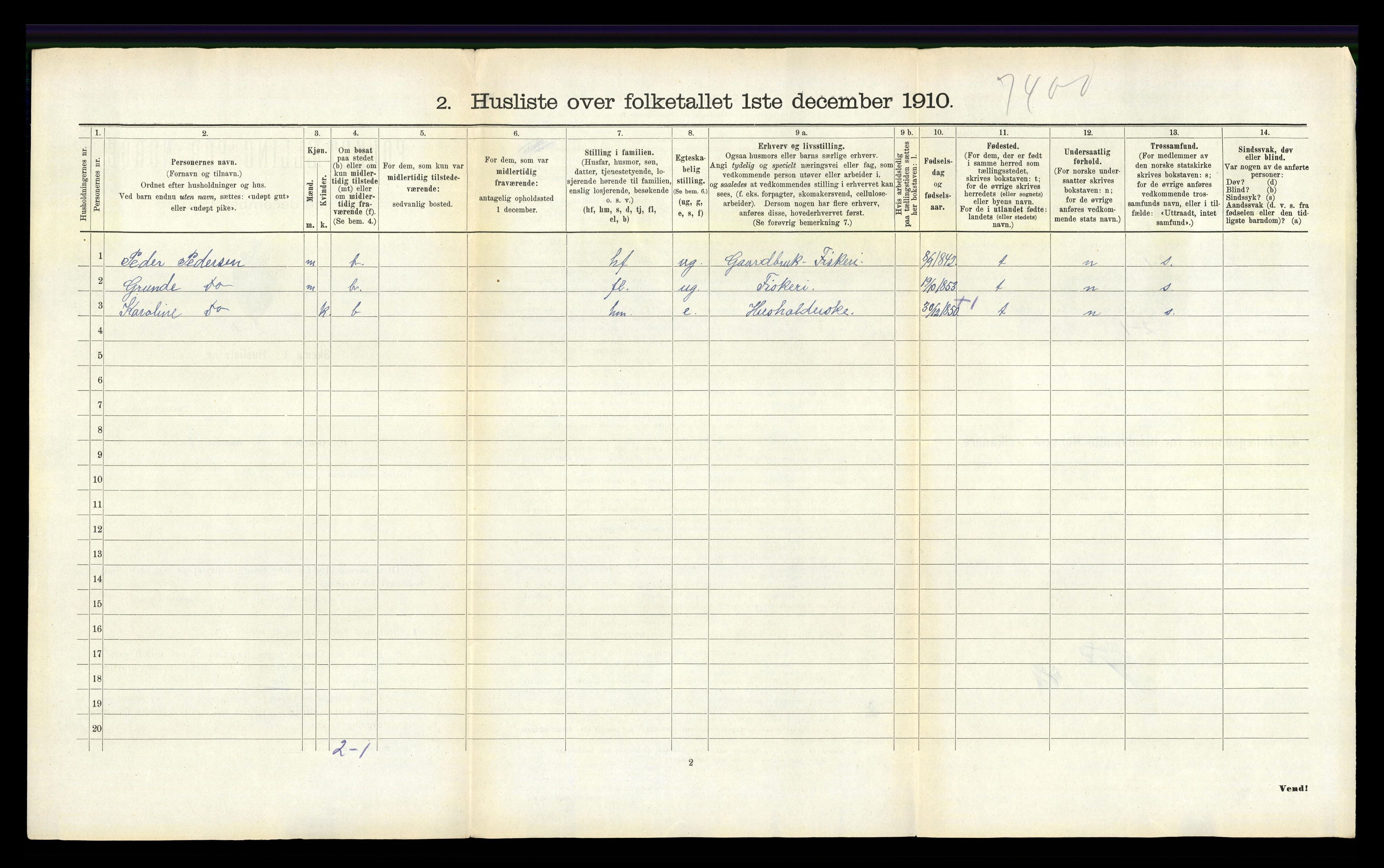 RA, Folketelling 1910 for 0915 Dypvåg herred, 1910, s. 745