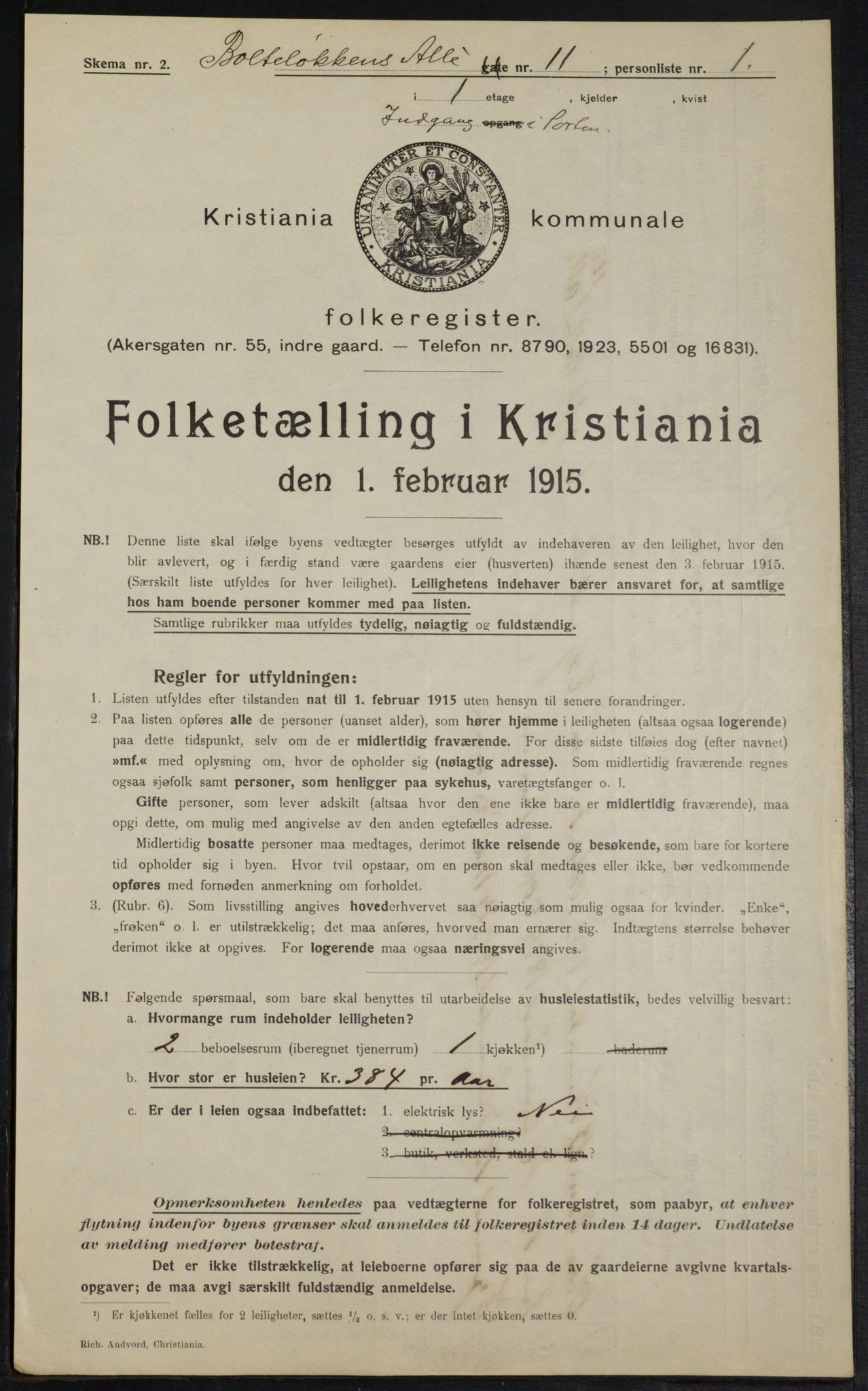 OBA, Kommunal folketelling 1.2.1915 for Kristiania, 1915, s. 7699