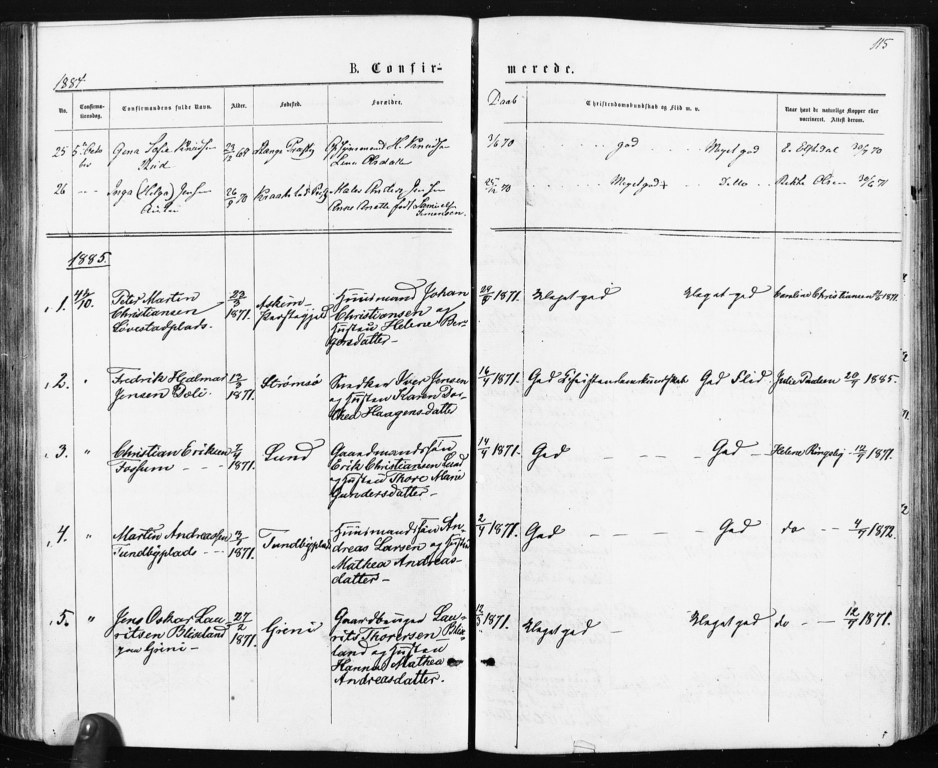 Spydeberg prestekontor Kirkebøker, SAO/A-10924/F/Fa/L0007: Ministerialbok nr. I 7, 1875-1885, s. 115