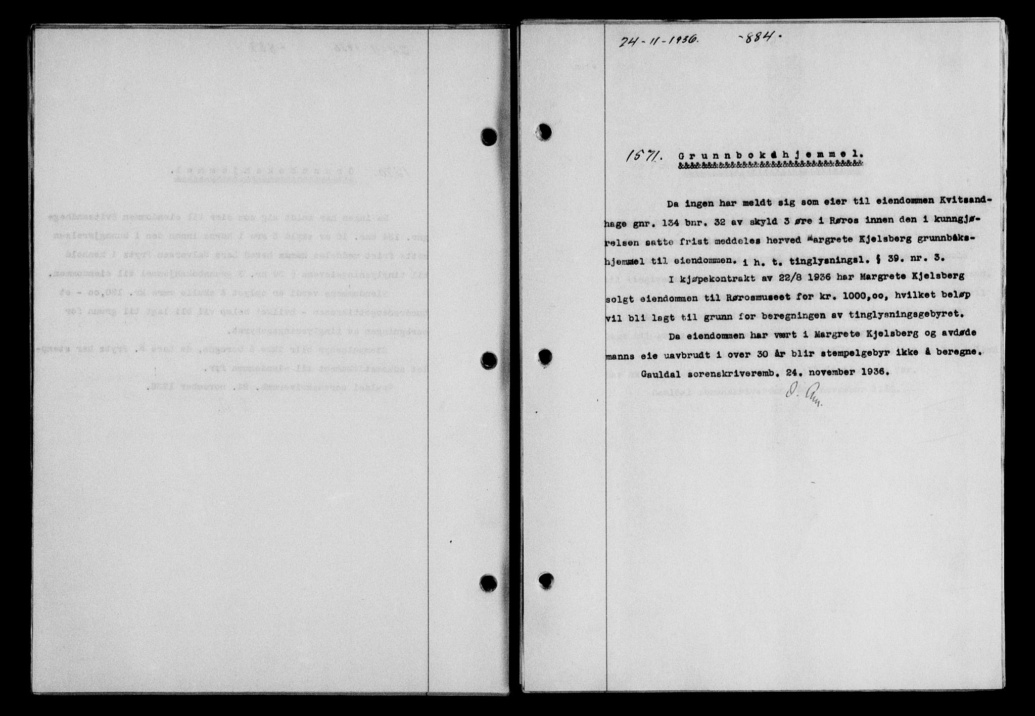 Gauldal sorenskriveri, SAT/A-0014/1/2/2C/L0046: Pantebok nr. 49-50, 1936-1937, Dagboknr: 1571/1936