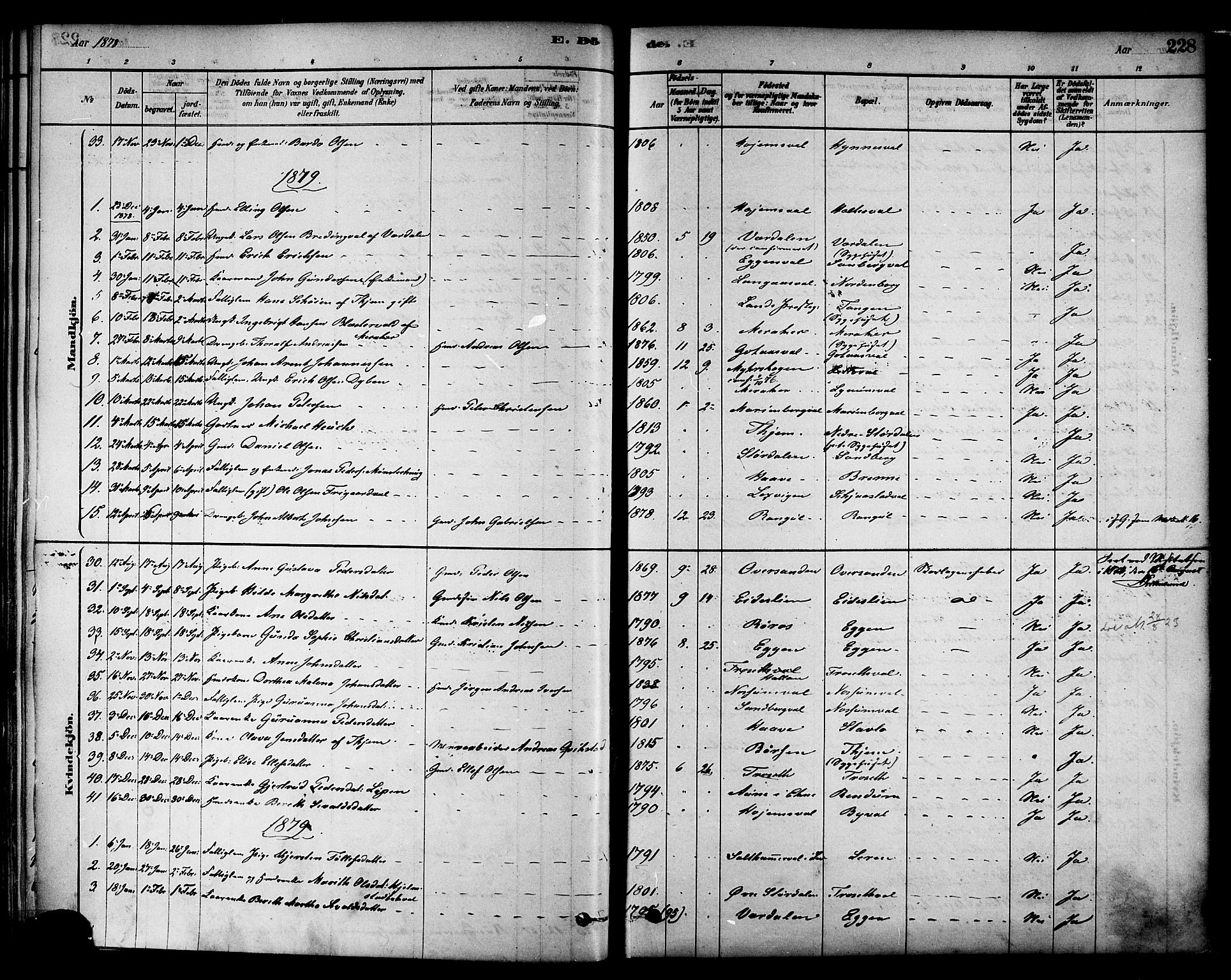 Ministerialprotokoller, klokkerbøker og fødselsregistre - Nord-Trøndelag, SAT/A-1458/717/L0159: Ministerialbok nr. 717A09, 1878-1898, s. 228