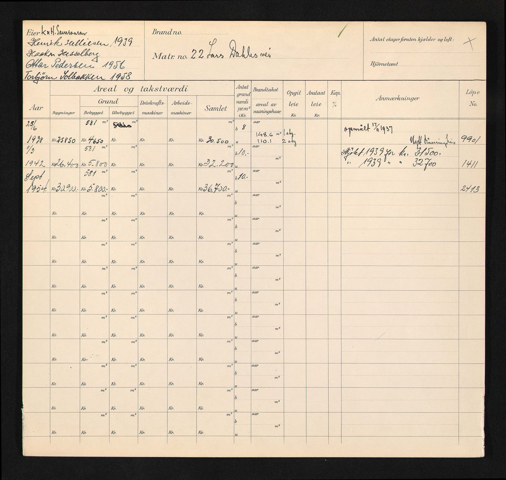 Stavanger kommune. Skattetakstvesenet, BYST/A-0440/F/Fa/Faa/L0028/0002: Skattetakstkort / Lars Dahles vei 21 - Laugmannsgata 19b