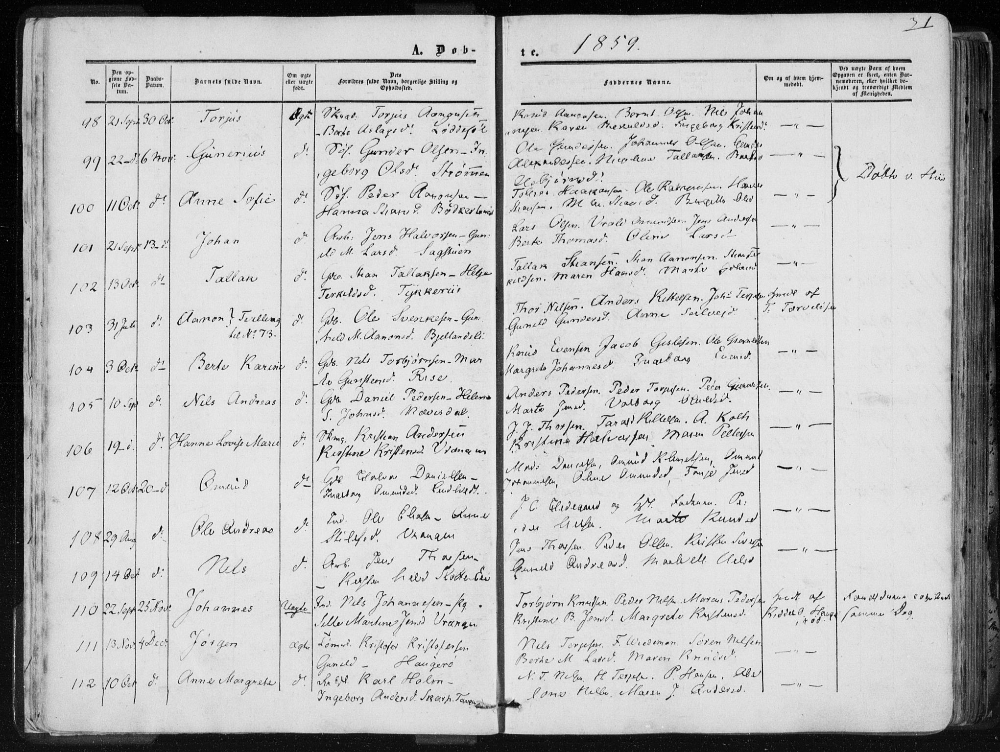 Øyestad sokneprestkontor, AV/SAK-1111-0049/F/Fa/L0015: Ministerialbok nr. A 15, 1857-1873, s. 31