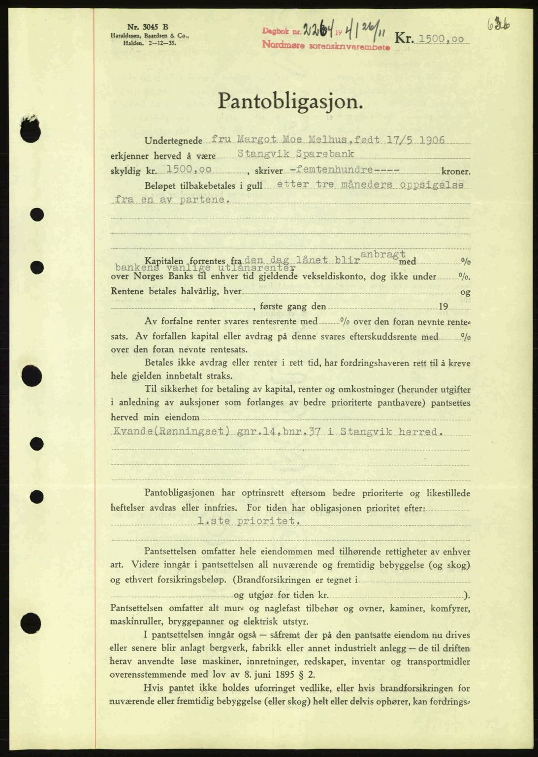Nordmøre sorenskriveri, SAT/A-4132/1/2/2Ca: Pantebok nr. B88, 1941-1942, Dagboknr: 2264/1941