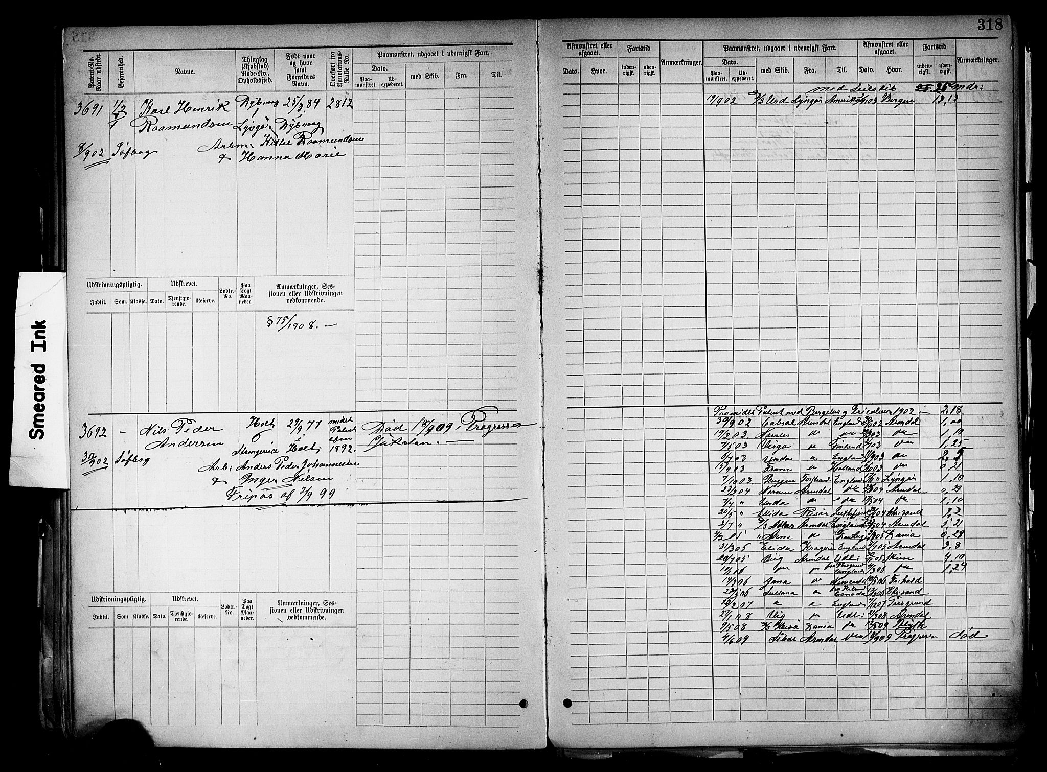 Tvedestrand mønstringskrets, AV/SAK-2031-0011/F/Fb/L0019: Hovedrulle nr 3057-3818, U-35, 1892-1906, s. 328