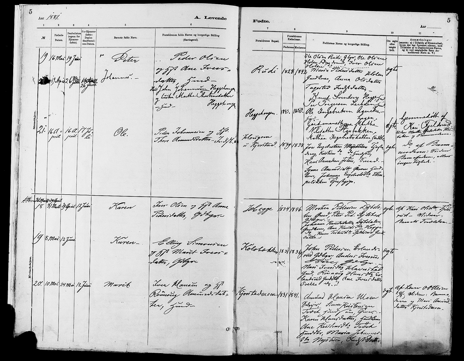 Sør-Fron prestekontor, AV/SAH-PREST-010/H/Ha/Haa/L0003: Ministerialbok nr. 3, 1881-1897, s. 5