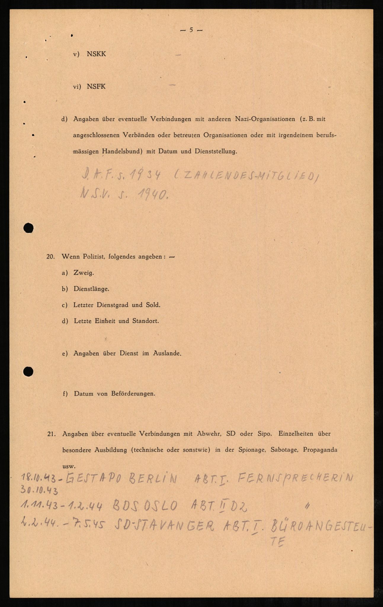 Forsvaret, Forsvarets overkommando II, RA/RAFA-3915/D/Db/L0002: CI Questionaires. Tyske okkupasjonsstyrker i Norge. Tyskere., 1945-1946, s. 74
