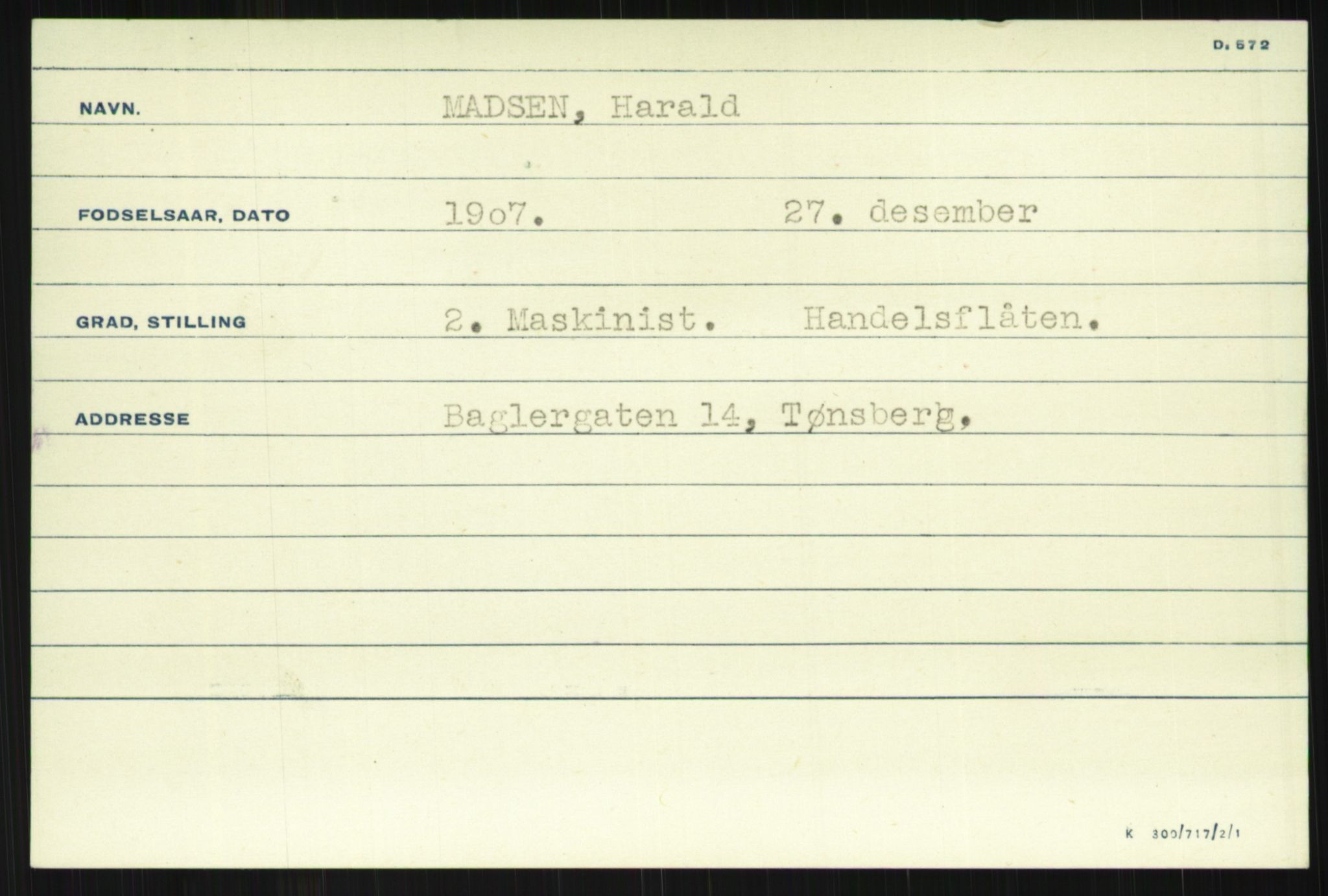 Direktoratet for sjømenn, AV/RA-S-3545/G/Gi/L0007: Alfabetisk ordnet kartotek over krigsdekorasjoner tildelt nordmenn under krigen, Krafft - Nørgaard, 1940-1945, s. 1047
