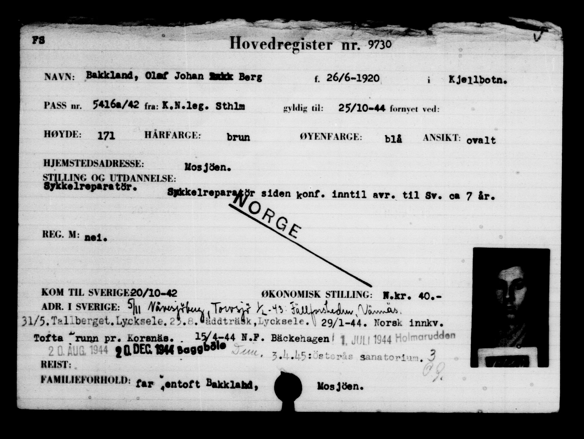Utenriksstasjonene, Legasjonen i Stockholm, Flyktningkontoret, AV/RA-S-6753/V/Va/L0006: Kjesäterkartoteket, flyktninger med registreringsnr. 9400-12711, 1940-1945, s. 371
