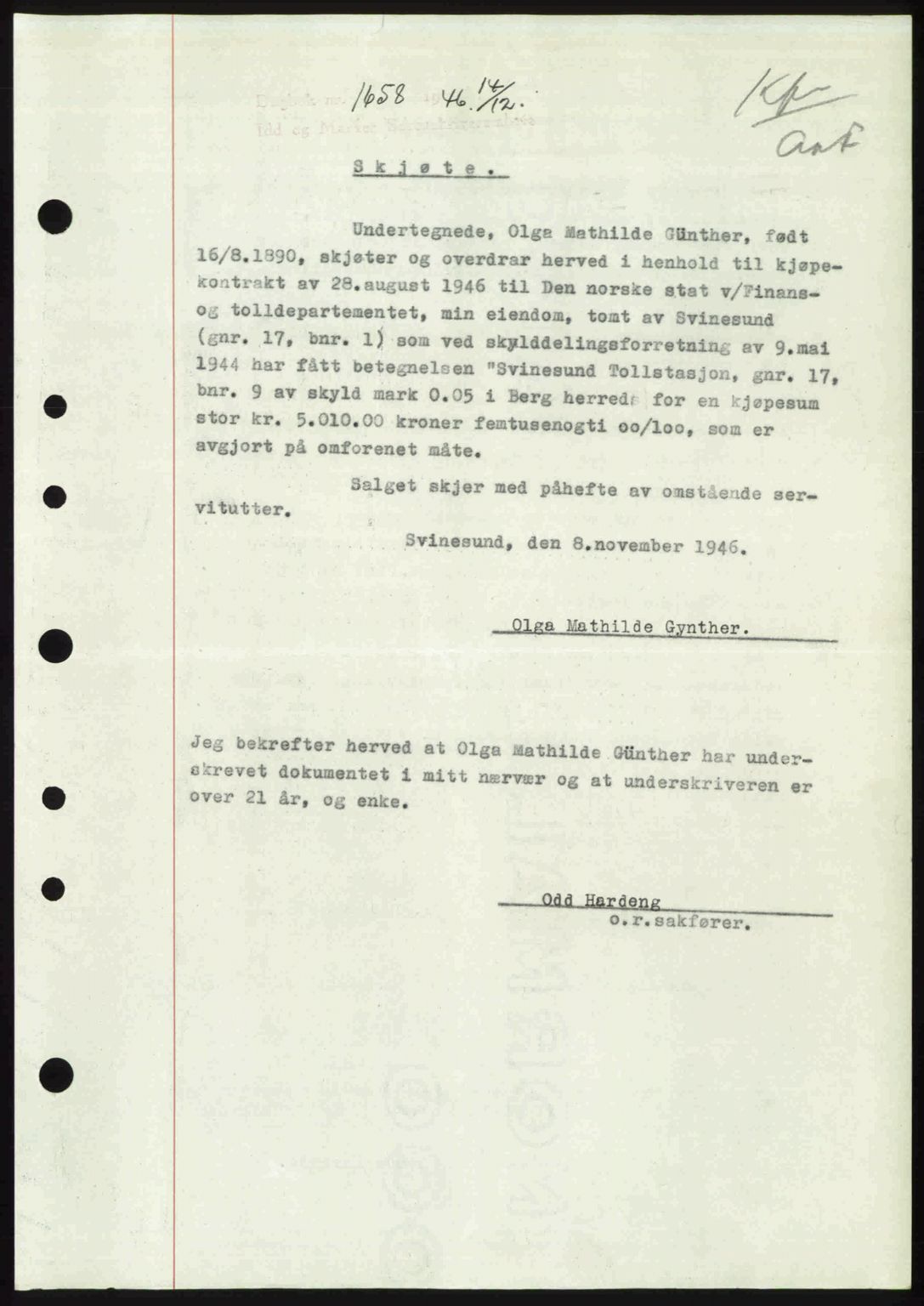 Idd og Marker sorenskriveri, SAO/A-10283/G/Gb/Gbb/L0009: Pantebok nr. A9, 1946-1947, Dagboknr: 1658/1946