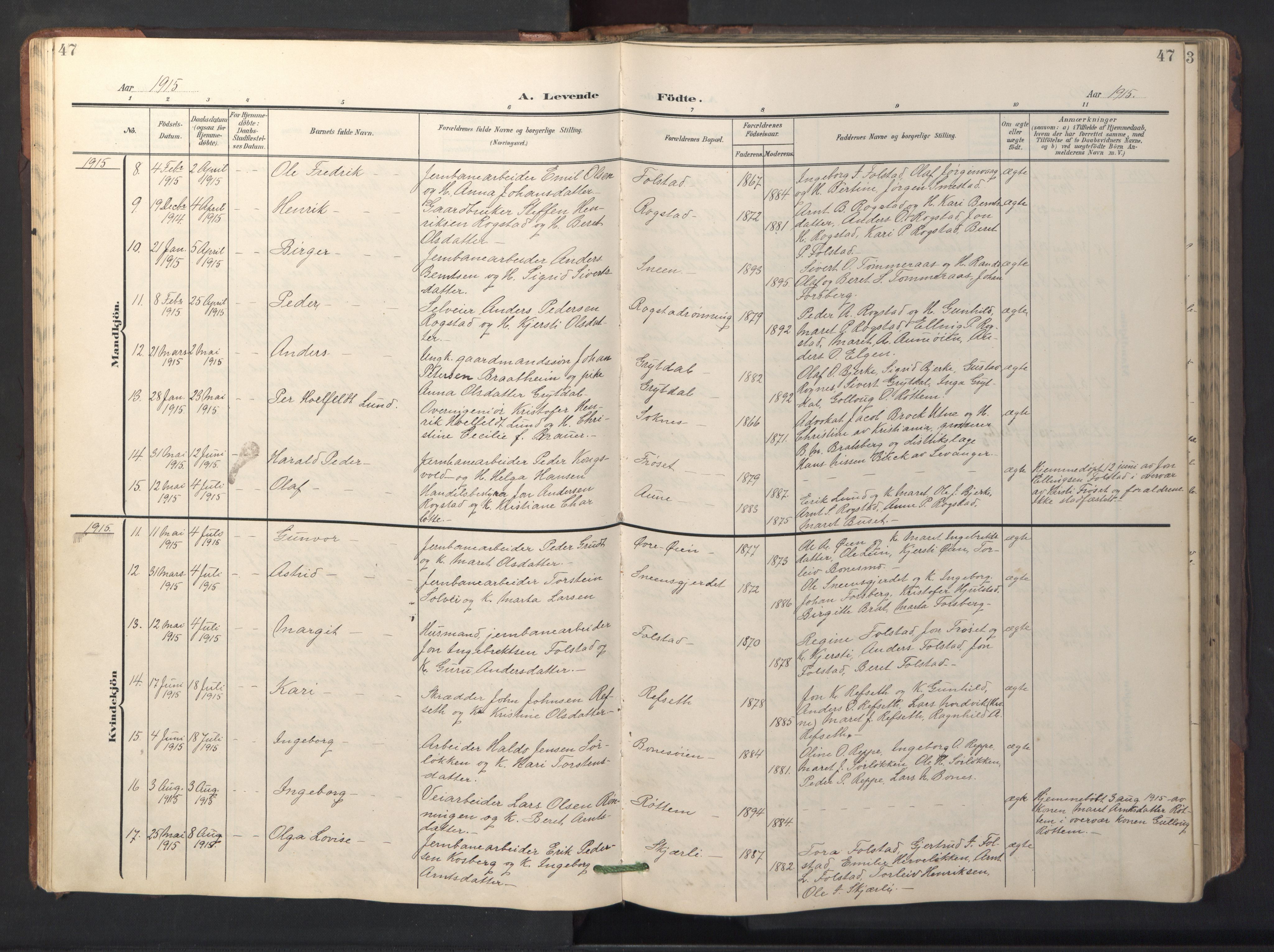 Ministerialprotokoller, klokkerbøker og fødselsregistre - Sør-Trøndelag, AV/SAT-A-1456/687/L1019: Klokkerbok nr. 687C03, 1904-1931, s. 47