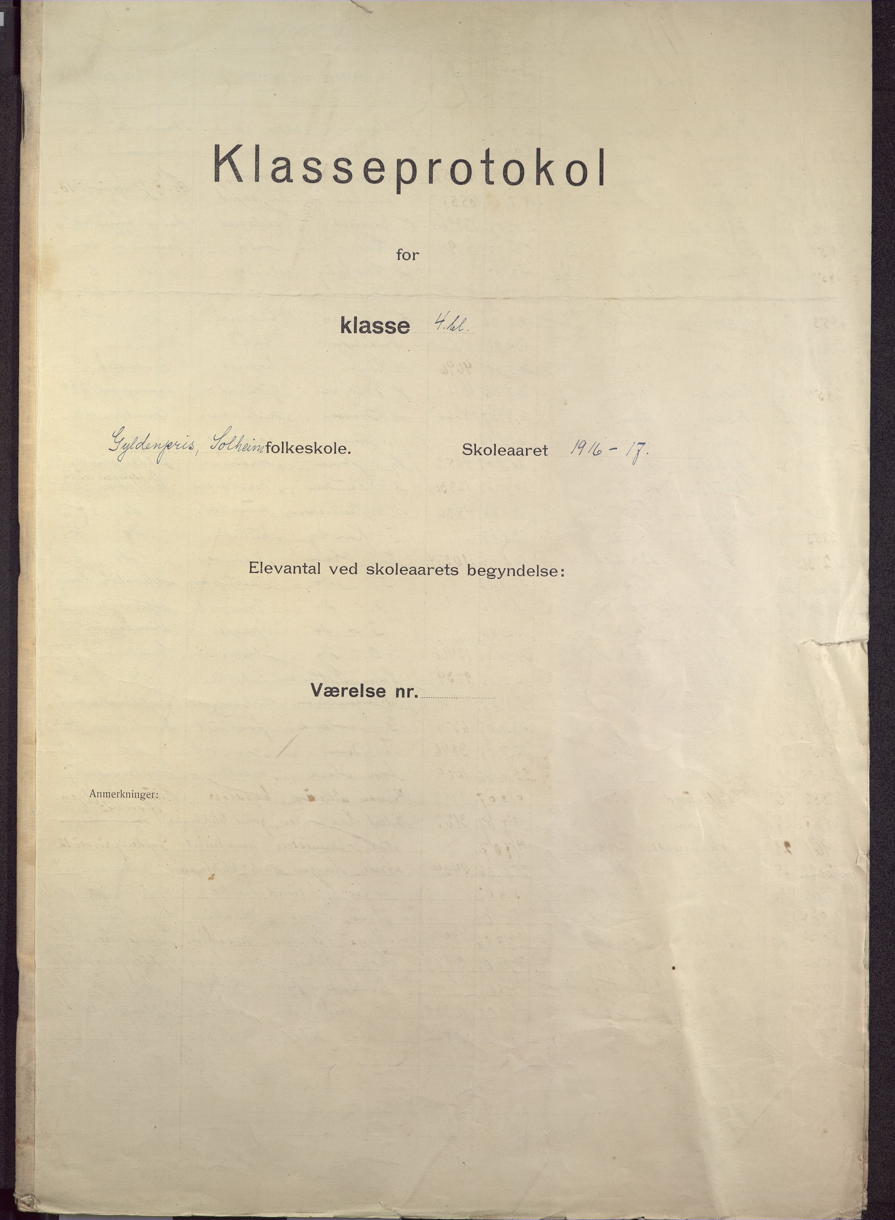 Gyldenpris skole, BBA/A-1363/4254/G/Ga/L0001: Klasseprotokoller, 1916-1920