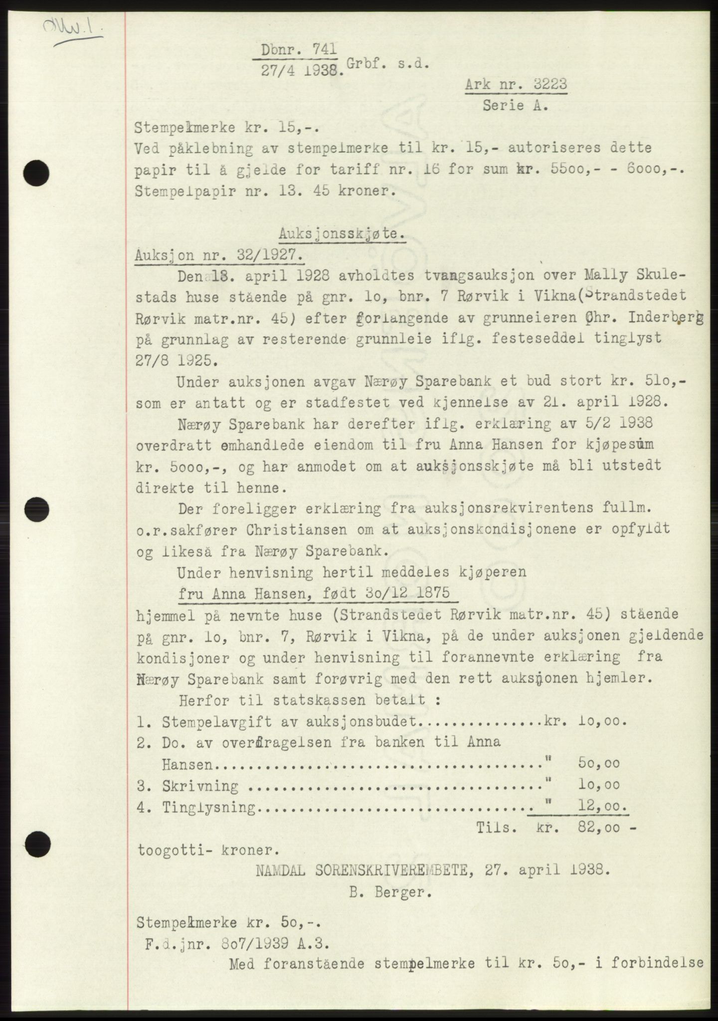 Namdal sorenskriveri, SAT/A-4133/1/2/2C: Pantebok nr. -, 1937-1939, Tingl.dato: 27.04.1938