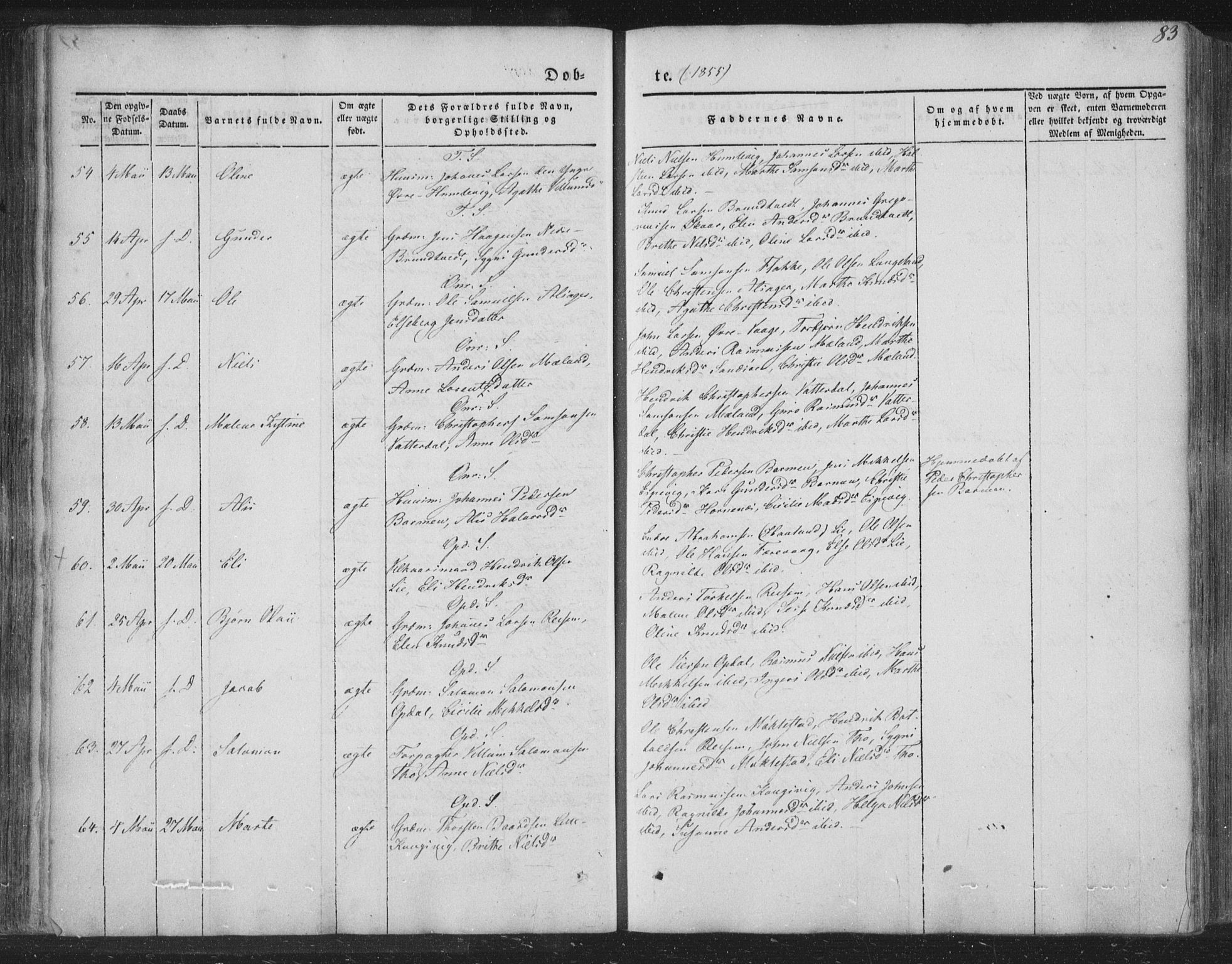 Tysnes sokneprestembete, AV/SAB-A-78601/H/Haa: Ministerialbok nr. A 10, 1848-1859, s. 83