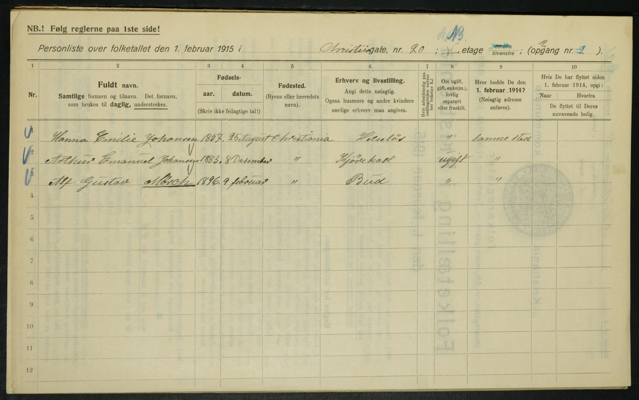 OBA, Kommunal folketelling 1.2.1915 for Kristiania, 1915, s. 12357