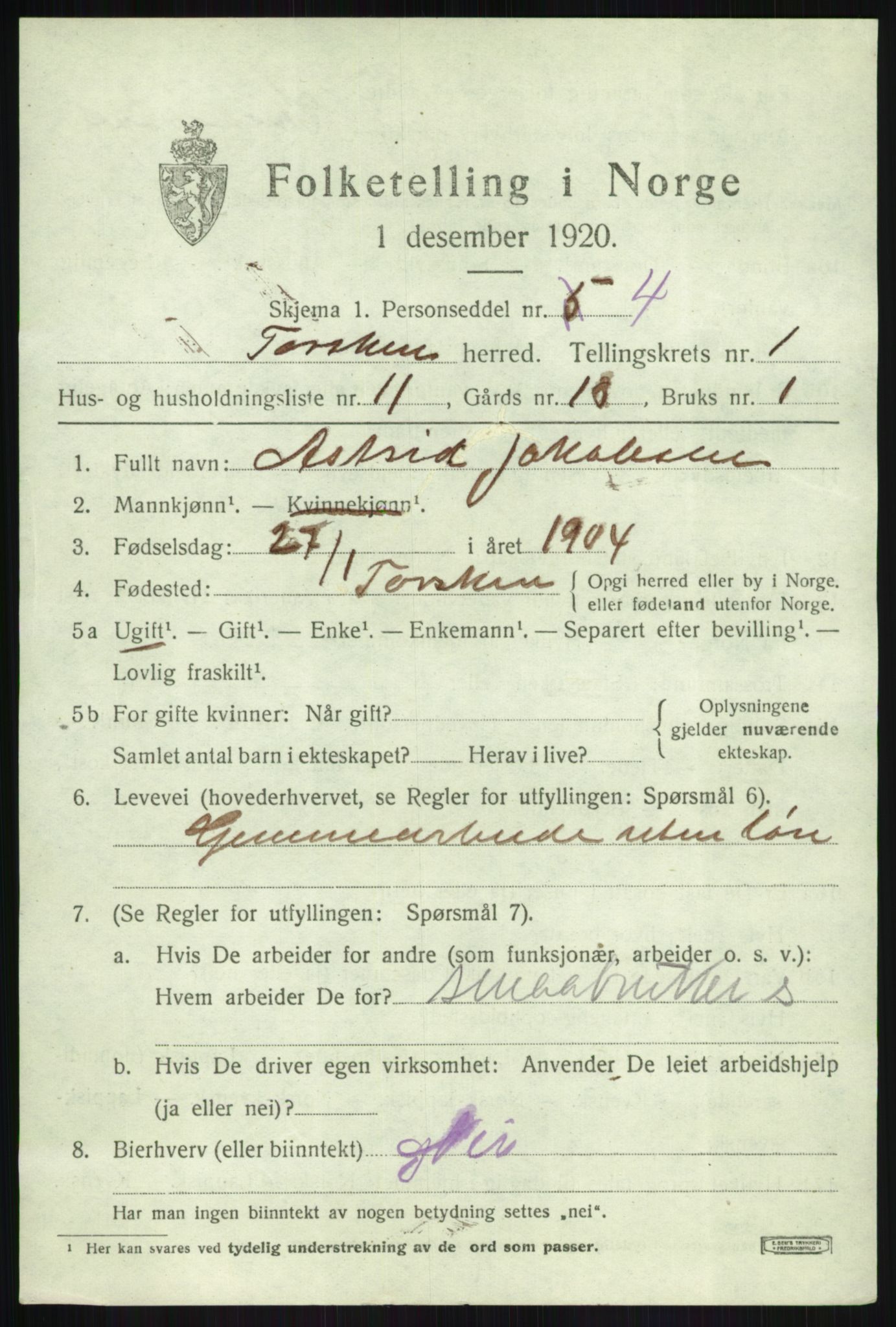 SATØ, Folketelling 1920 for 1928 Torsken herred, 1920, s. 679
