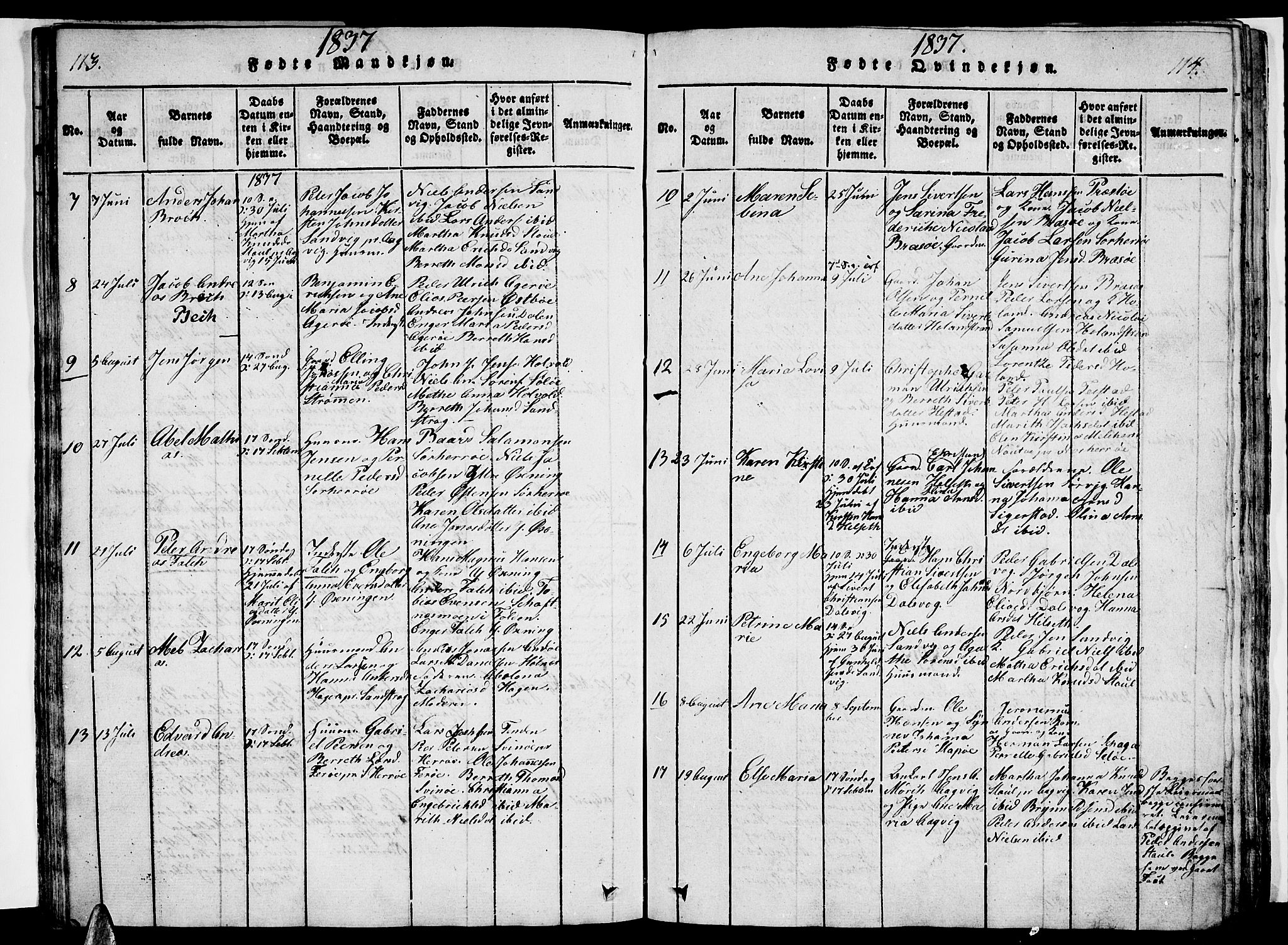 Ministerialprotokoller, klokkerbøker og fødselsregistre - Nordland, AV/SAT-A-1459/834/L0510: Klokkerbok nr. 834C01, 1820-1847, s. 113-114