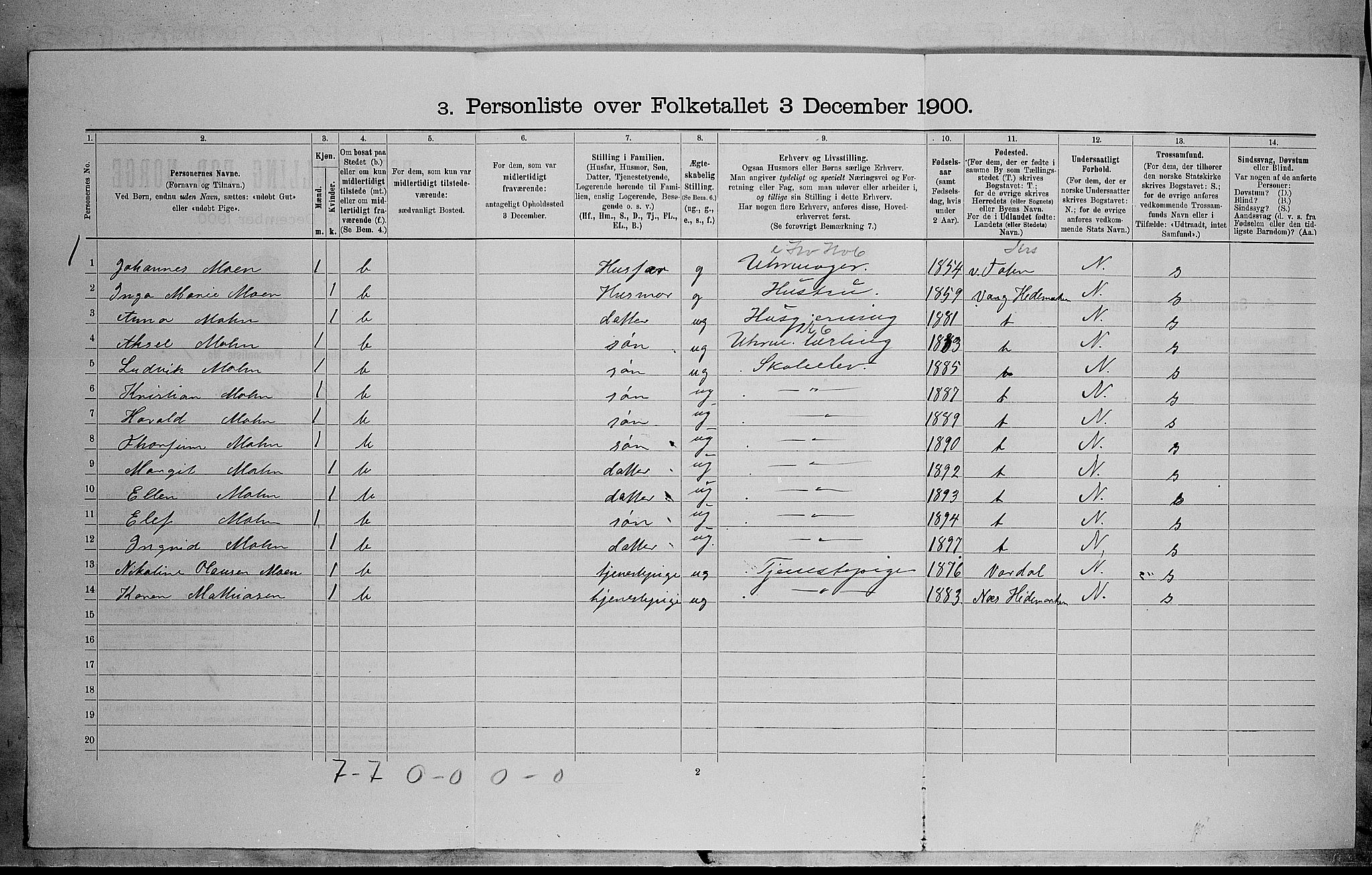 SAH, Folketelling 1900 for 0502 Gjøvik kjøpstad, 1900, s. 312